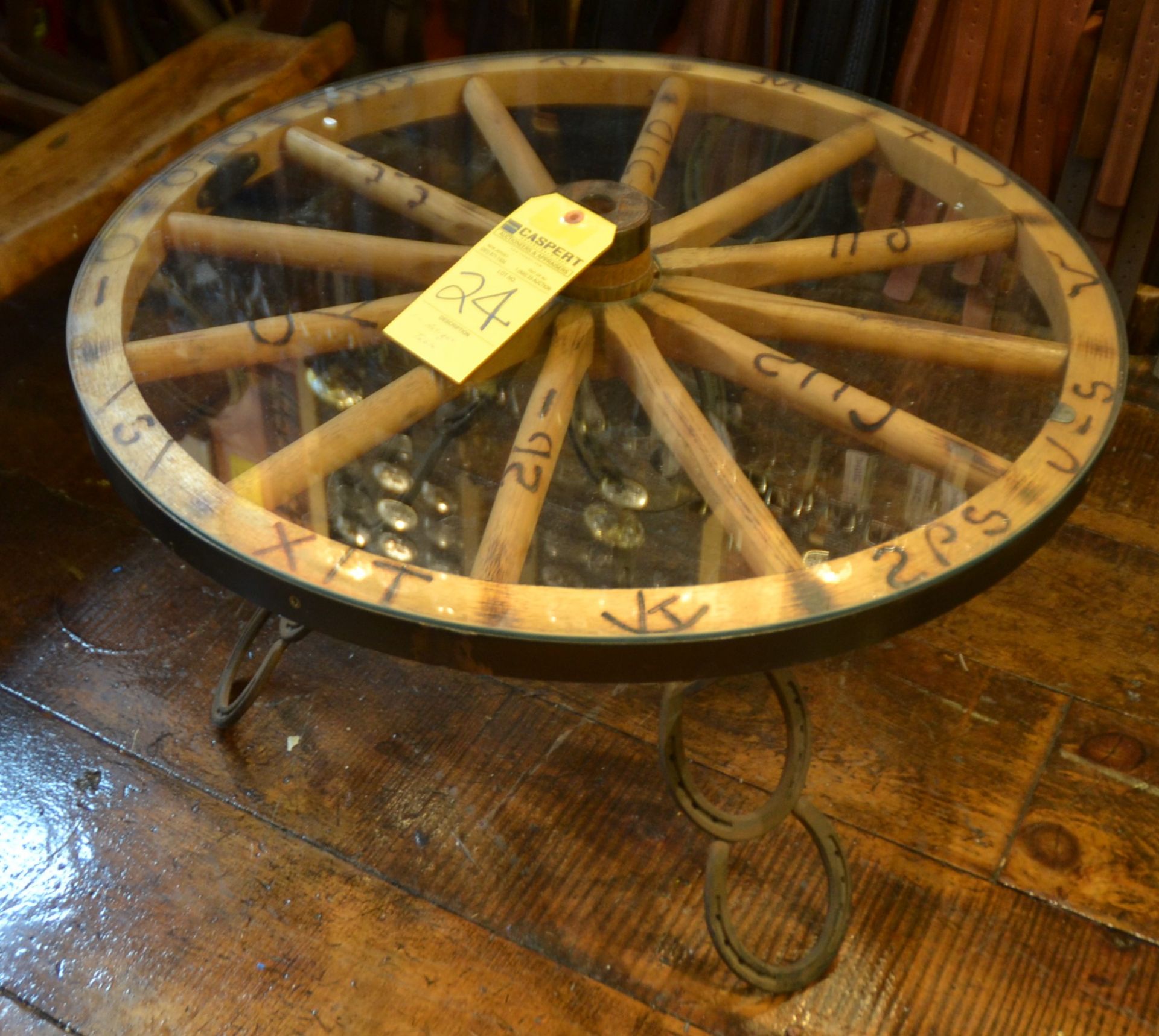 Wagon Wheel Glass Top Table