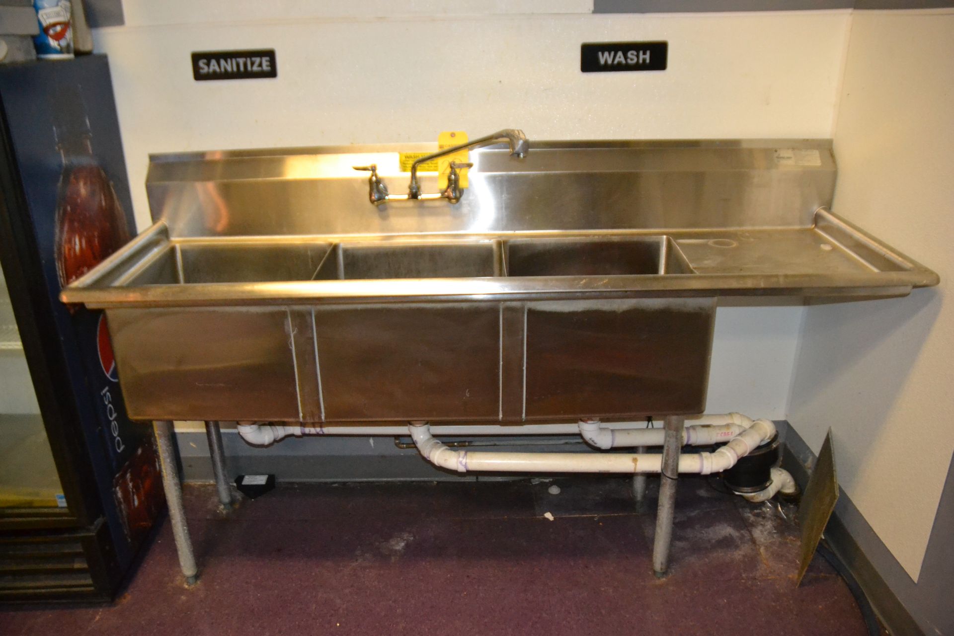 Stainless Steel 3-Compartment Sink with Right Hand Drain Board