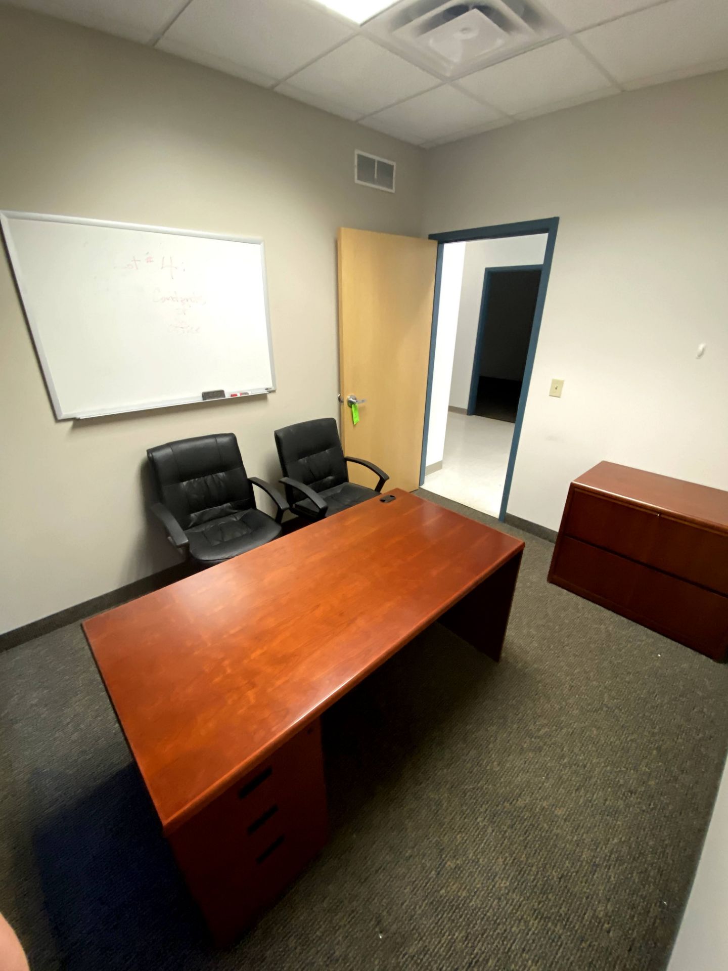 CONTENTS OF OFFICE INCLUDING: (2) CHAIRS EXECUTIVE DESK HORZ FILING CABINET & DRY ERASE BOARD -- ( - Image 2 of 2