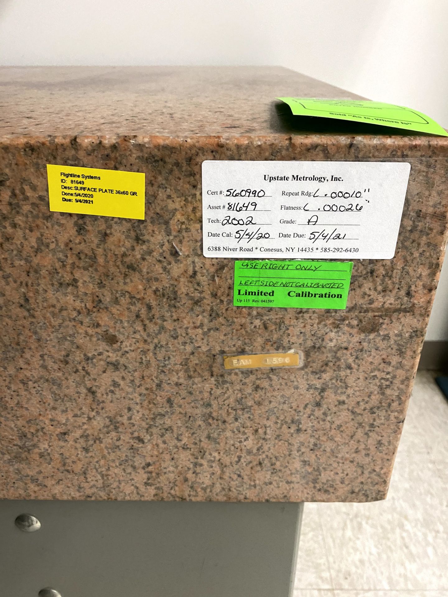 STARRETT CHRYSTAL PINK GRANITE SURFACE PLATE ON CASTERS; 5'W X 3' D X 1' H -- (7625 OMNITECH PLACE - Image 2 of 2