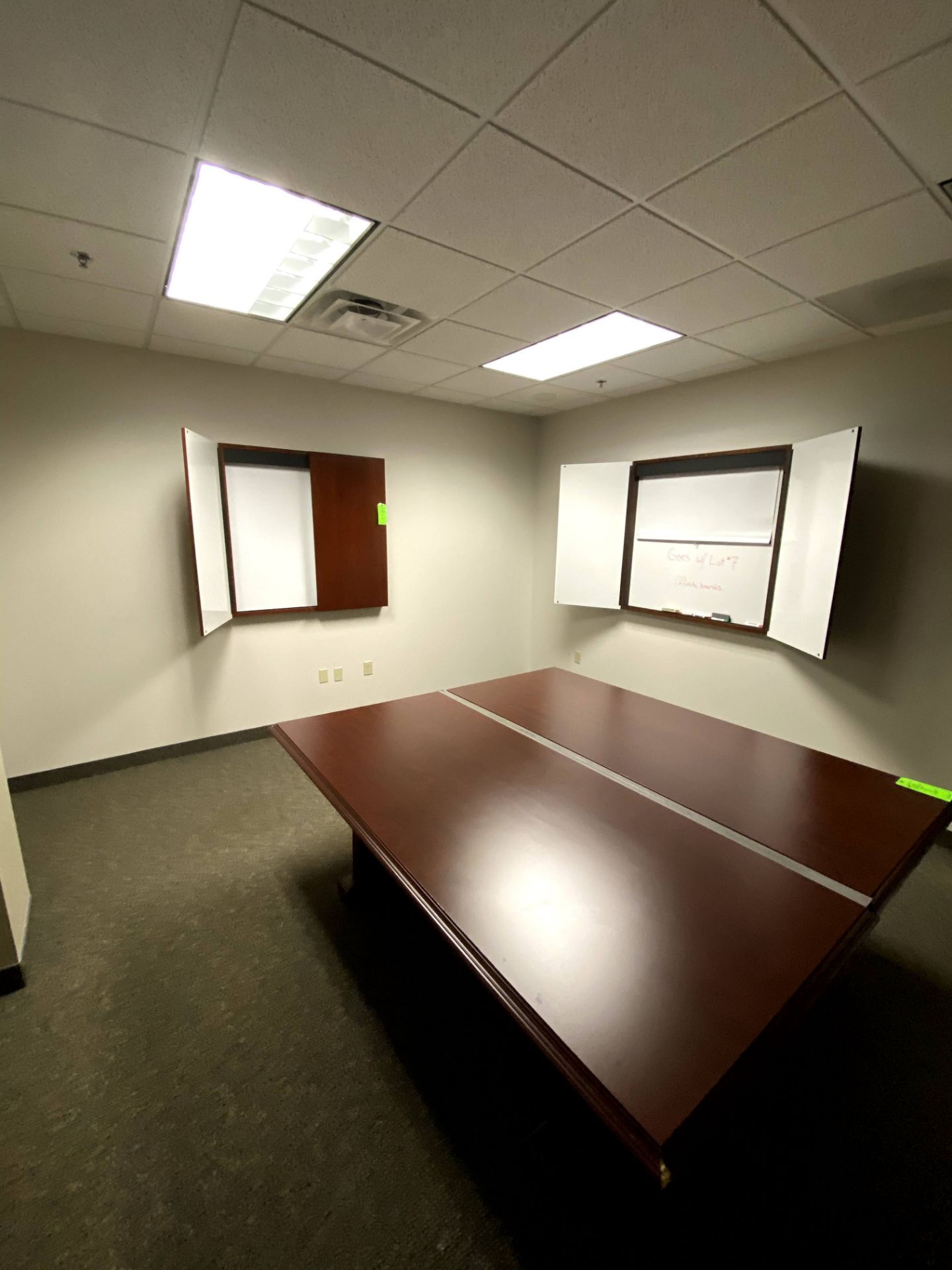 (2) CHERRY WOOD WALL MOUNTED DRY ERASE BOARD(S) - 1 WITH PULL DOWN SCREEN -- (7625 OMNITECH PLACE - Image 3 of 3