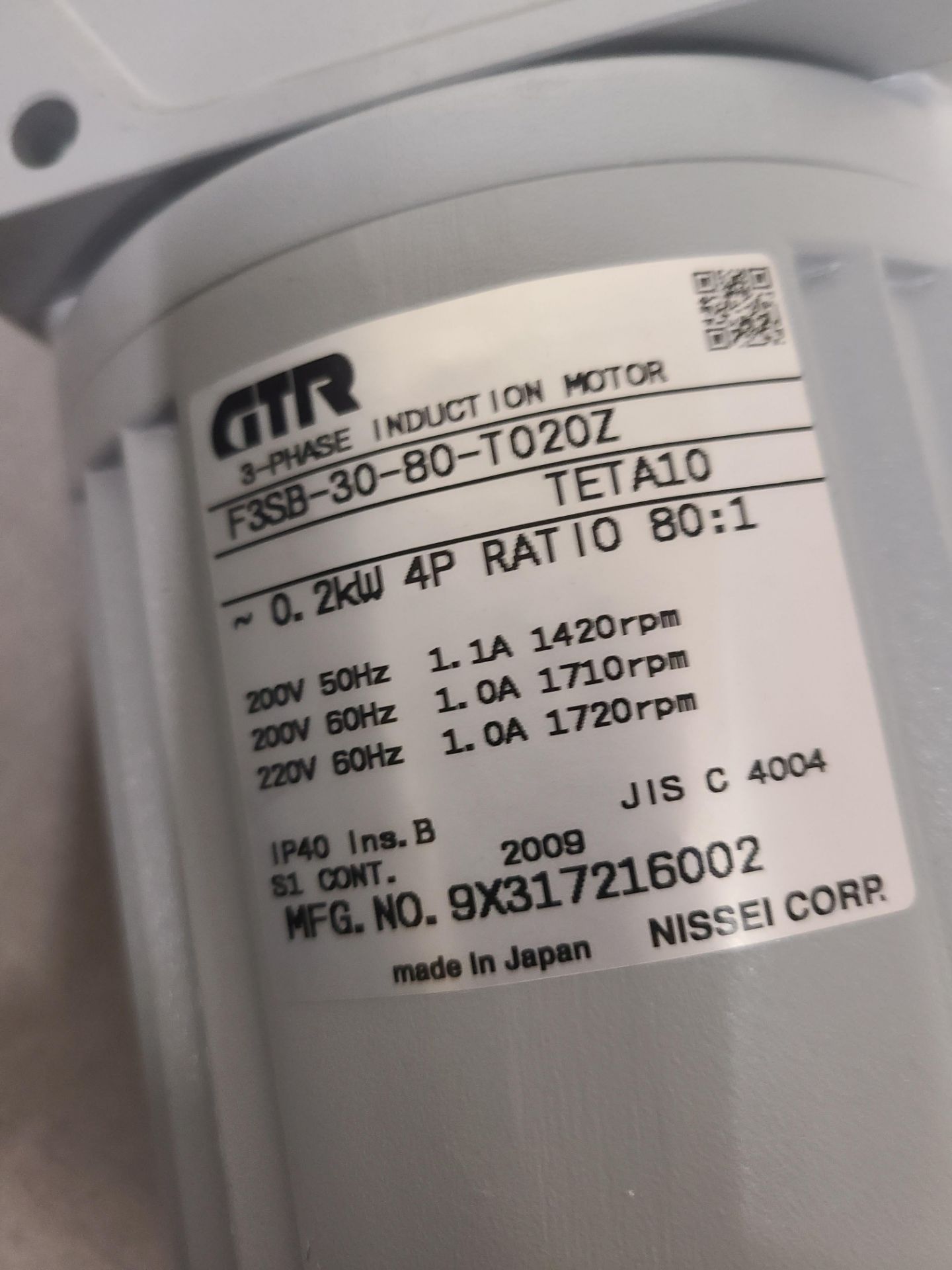 (2) GTR 3-PHASE INDUCTION MOTOR: M-F3SB-30-80-T0202-- (432 COUNCIL DRIVE FORT WAYNE INDIANA) - Image 2 of 2