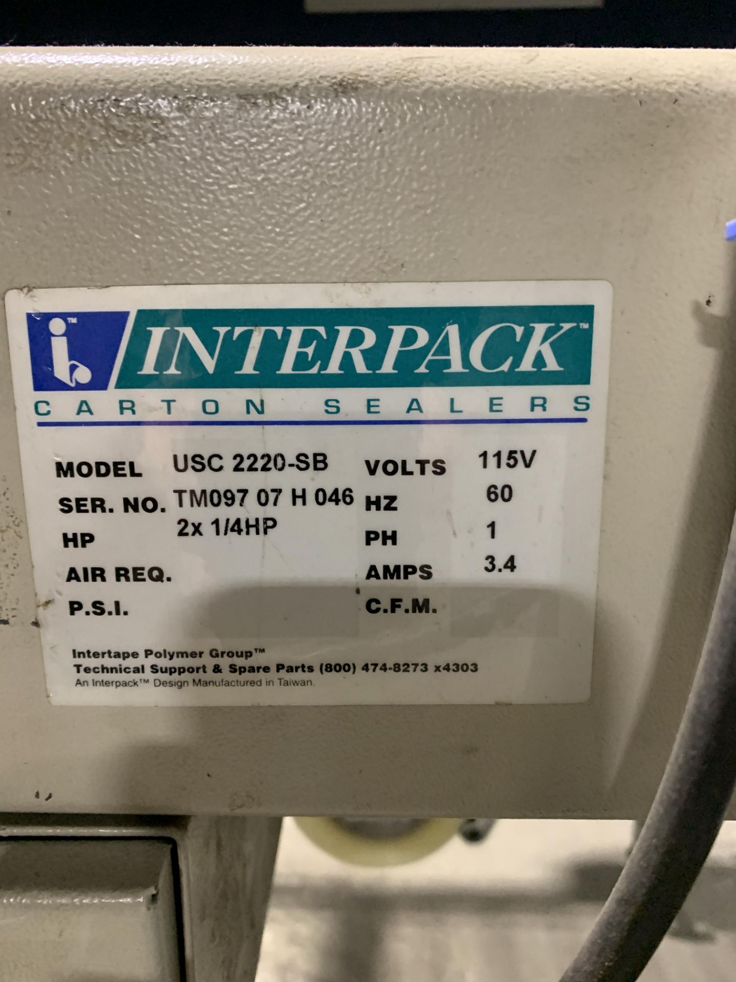 INTERPACK CASE SEALER: MODELUSC 2220-SB SERIAL: TM097 07 H 042 (115V 60HZ 1PH 3.4A)