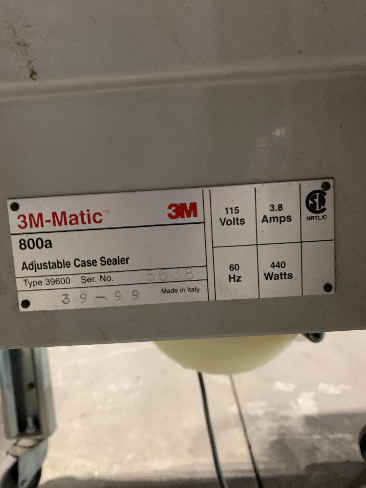 3M-MATIC 800A ADJUSTABLE CASE SEALRES: TYPE 39600 SN 5638 (115V 3.8A 60HZ 440W) - Image 2 of 3