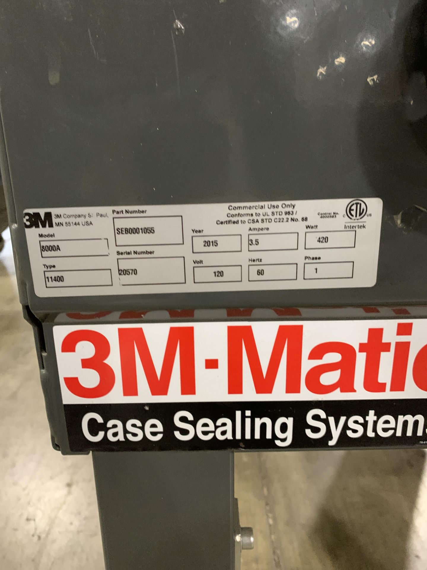 3M-MATIC CASE SEALING SYSTEM (NEEDS REPAIRS): MODEL 800A SERIAL 20570 (120V 60HZ 1 PH) - Image 2 of 3