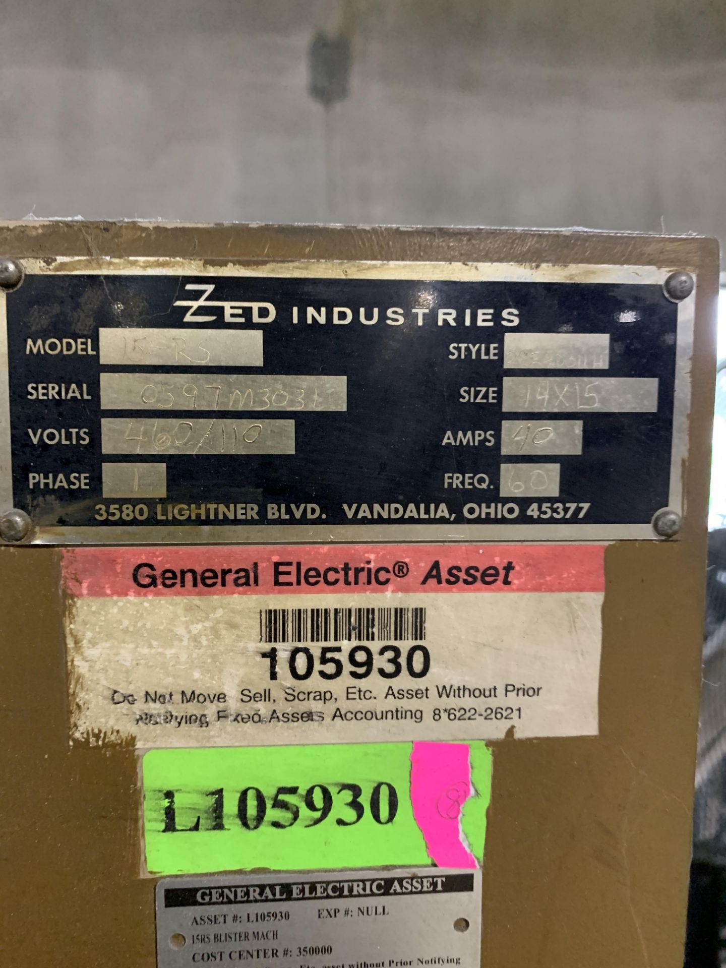 ZED INDUSTRIES IS RS ROTARY BLISTER SEALER: MODEL 15RS SERIAL 0507M3031 (460/110V 40A 60HZ 1PH) - Image 3 of 3