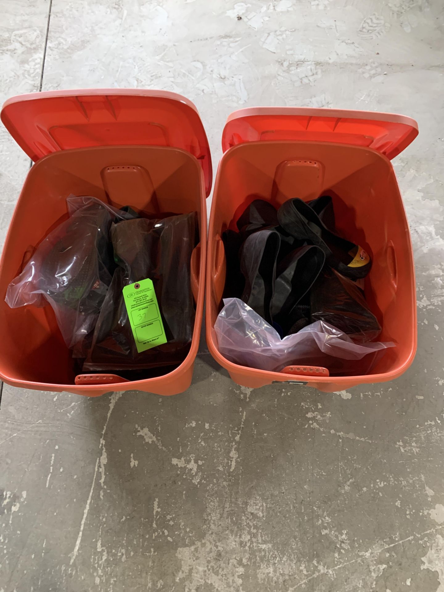 (2) TOTES OF VARIOUS SIZE STEEL TOE SHOE COVERS