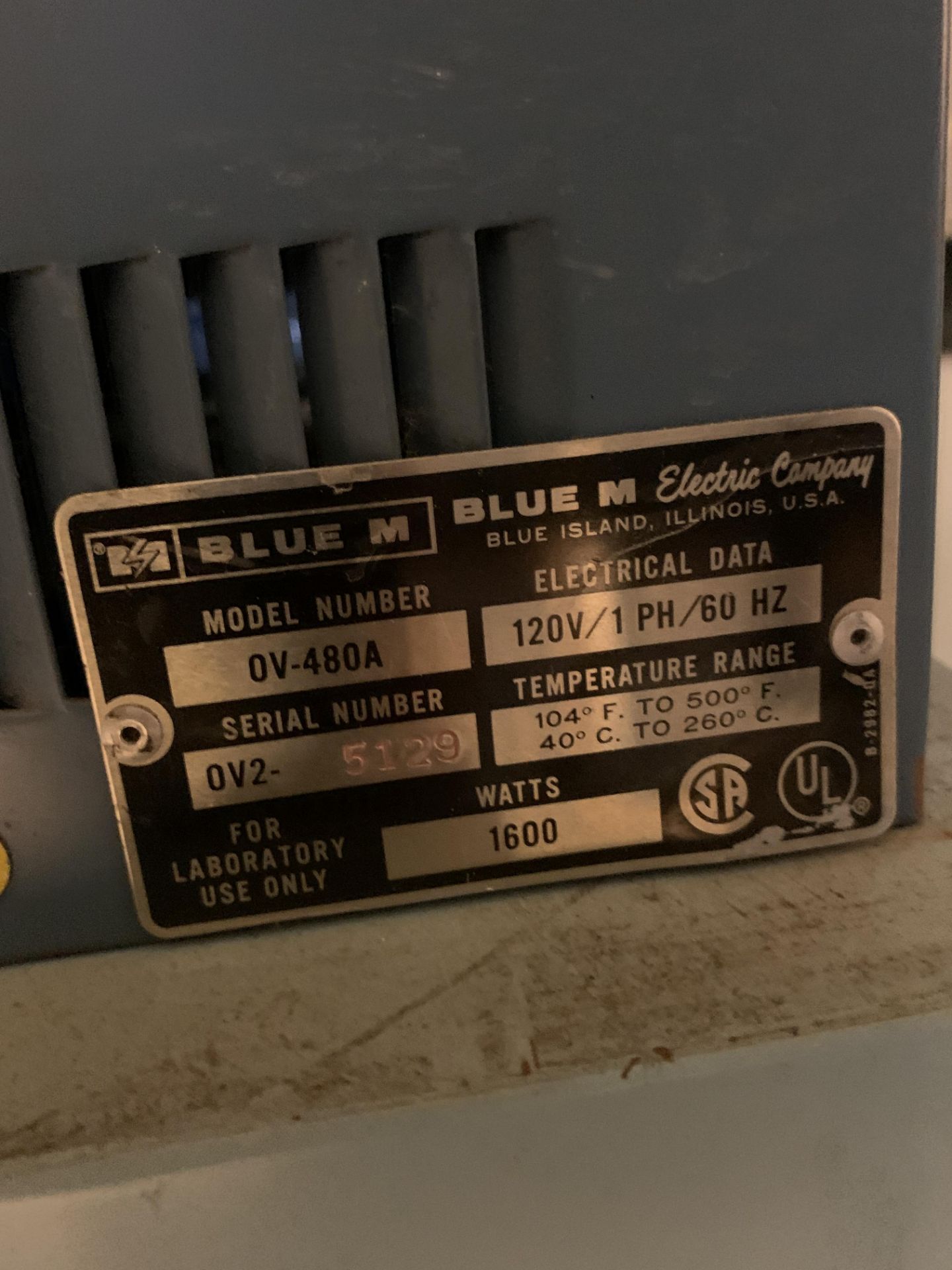 BLUE-M OVEN: MODEL 480A SERIAL 5129 120V/1PH/60HZ -- 1901 NOBLE DR EAST CLEVELAND OHIO 44112 - Image 3 of 5