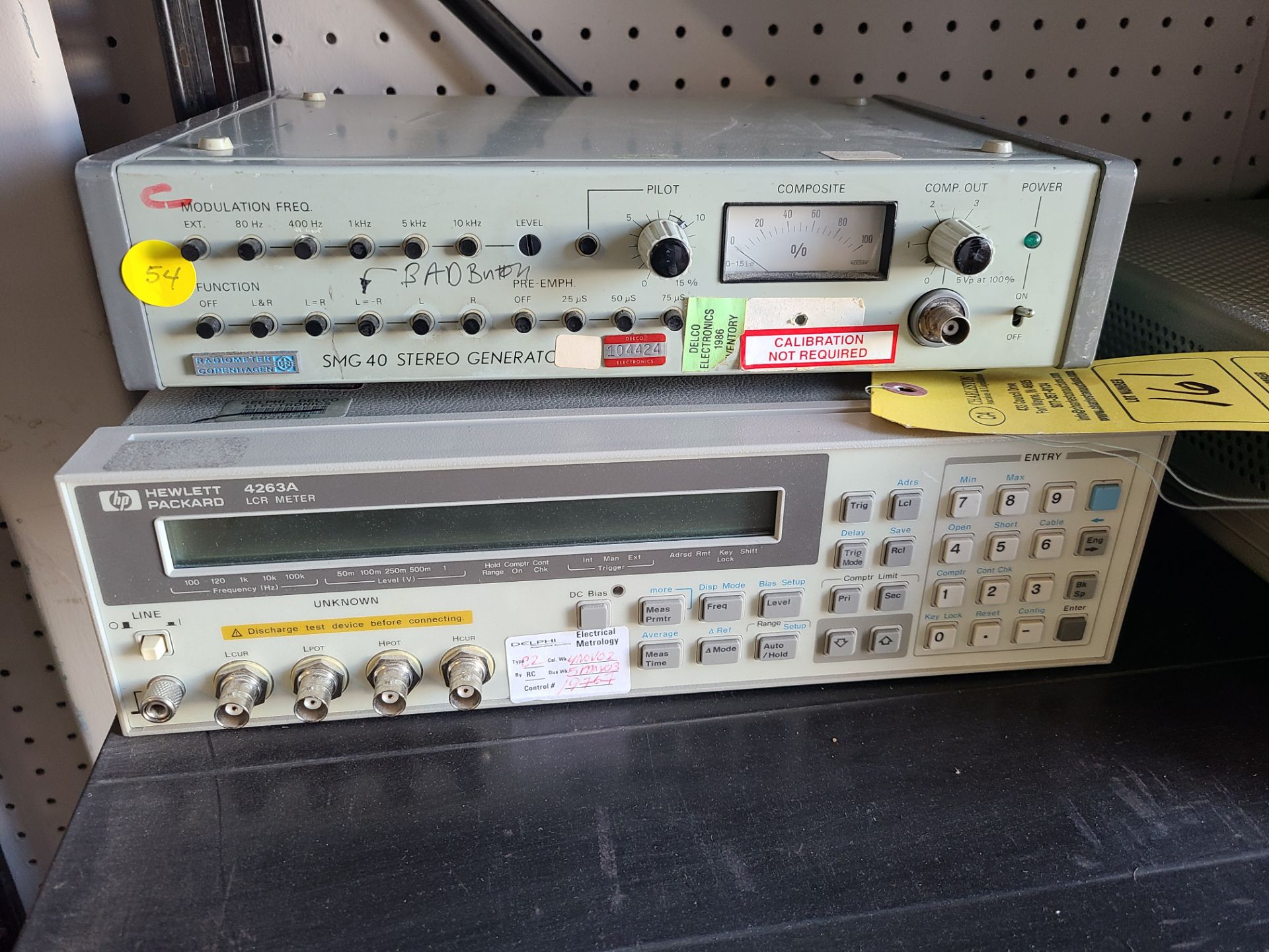 (1) HP 4263A LCR METER; (1) RADIO METER CORP SMG 40 STEREO GENERATOR