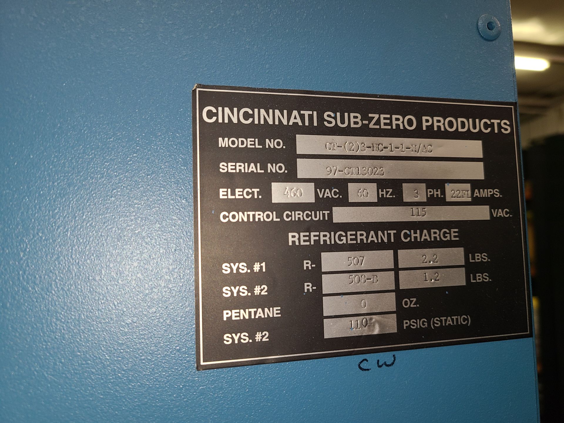 CINCINNATI SUB ZERO ENVIRONMENTAL CHAMBER MODEL CT-(2)3-HC-1-1-H/AC SERIAL NUMBER 97-CT13023 460V 60 - Image 3 of 3