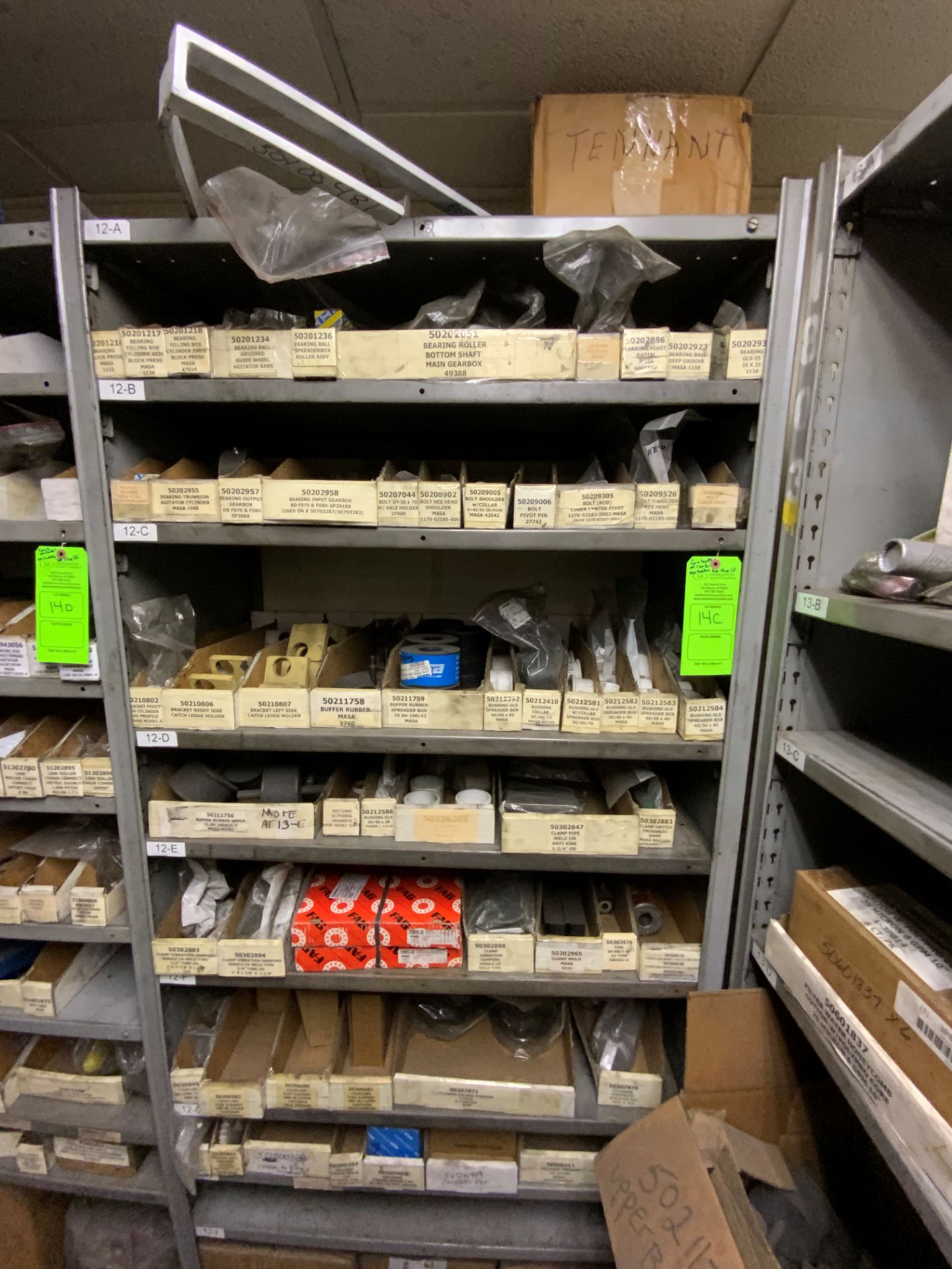 CONTENTS OF RACK (EXCLUDING TOP SHELF): MASA SPARE BEARINGS; BUSHINGS; GEARBOXES; ETC. - SEE