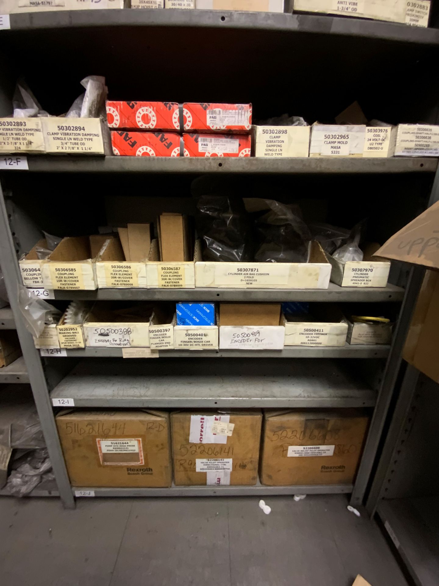 CONTENTS OF RACK (EXCLUDING TOP SHELF): MASA SPARE BEARINGS; BUSHINGS; GEARBOXES; ETC. - SEE - Image 3 of 3