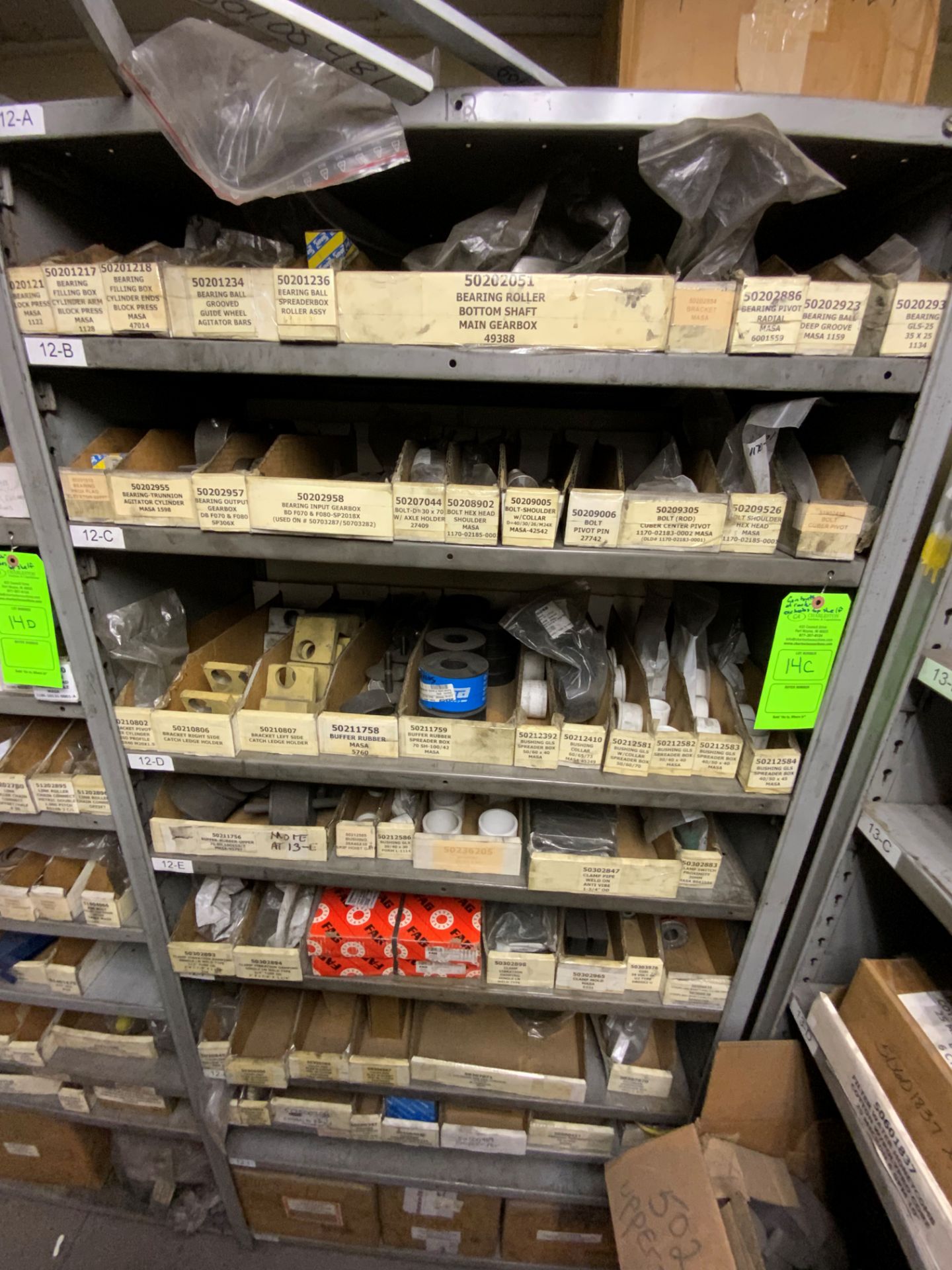 CONTENTS OF RACK (EXCLUDING TOP SHELF): MASA SPARE BEARINGS; BUSHINGS; GEARBOXES; ETC. - SEE - Image 2 of 3