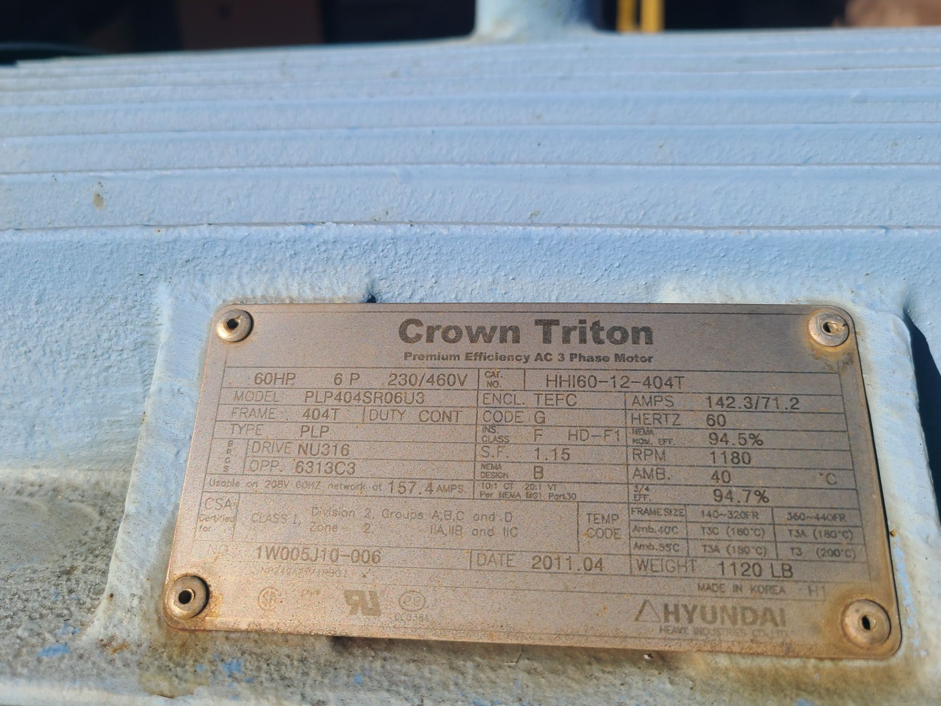 HONEYVILLE MATERIAL HANDLING FAN MODEL HF41 SERIAL NUMBER 156807 WITH CROWN TRITON 60 HP MOTOR; - Image 3 of 7