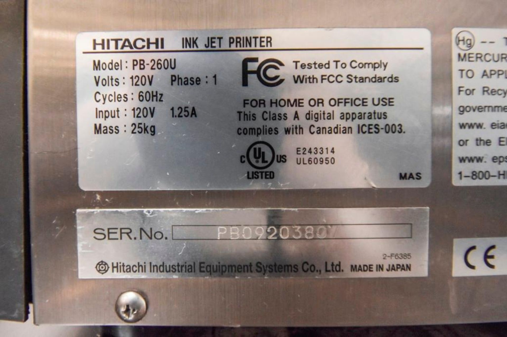 MJK0454 Hitachi Ink Jet Printer with Stainless Steel Table - Image 16 of 17