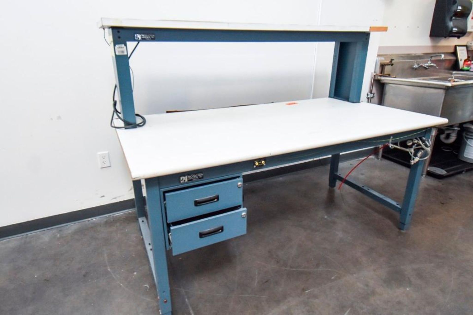 Production Industries Blue Table with White Top Double Decker - Image 6 of 7
