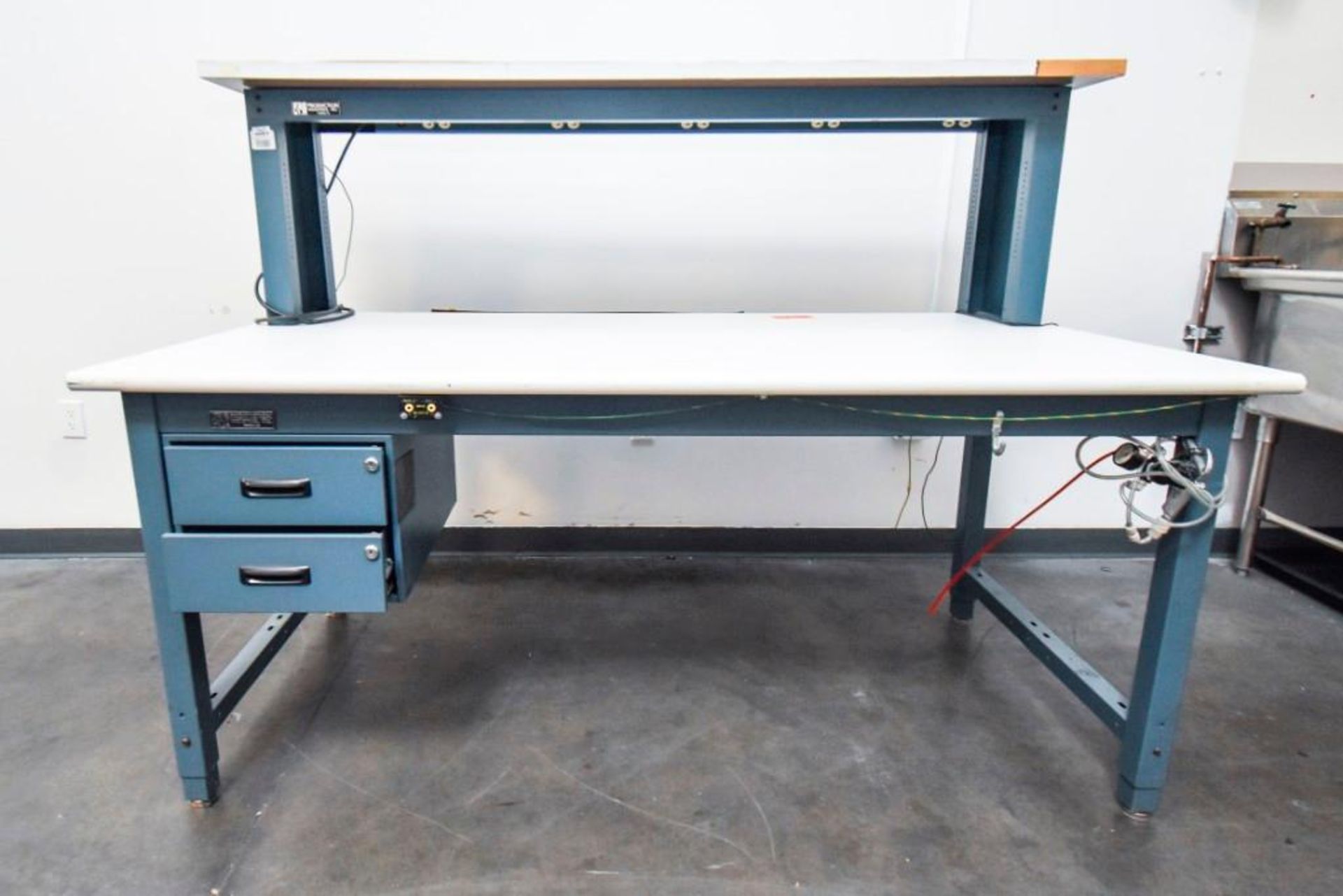 Production Industries Blue Table with White Top Double Decker - Image 2 of 7