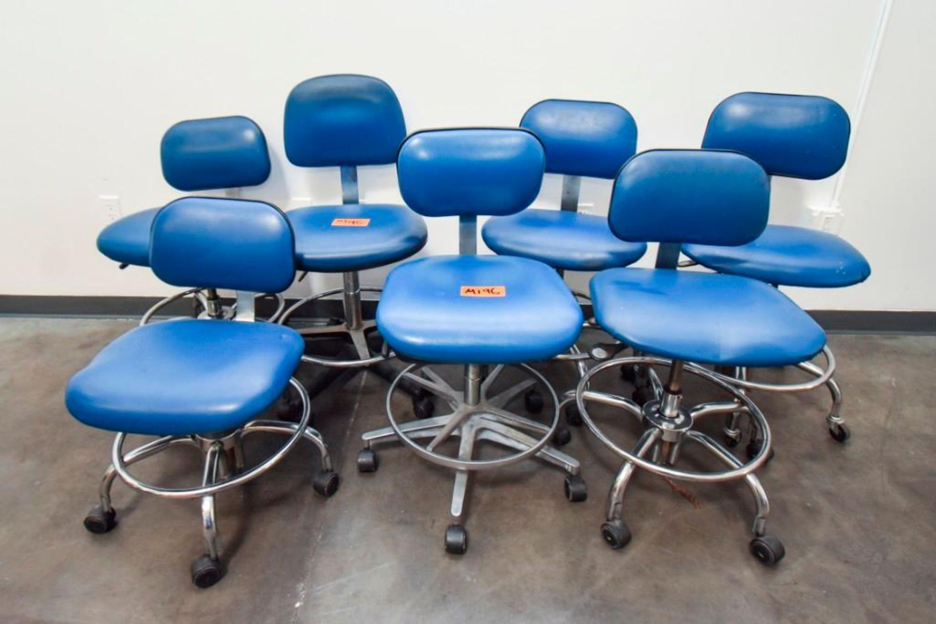 7 Bio Fit Blue Leather Lab Chairs With HEPA Filters Bottoms With Wheels