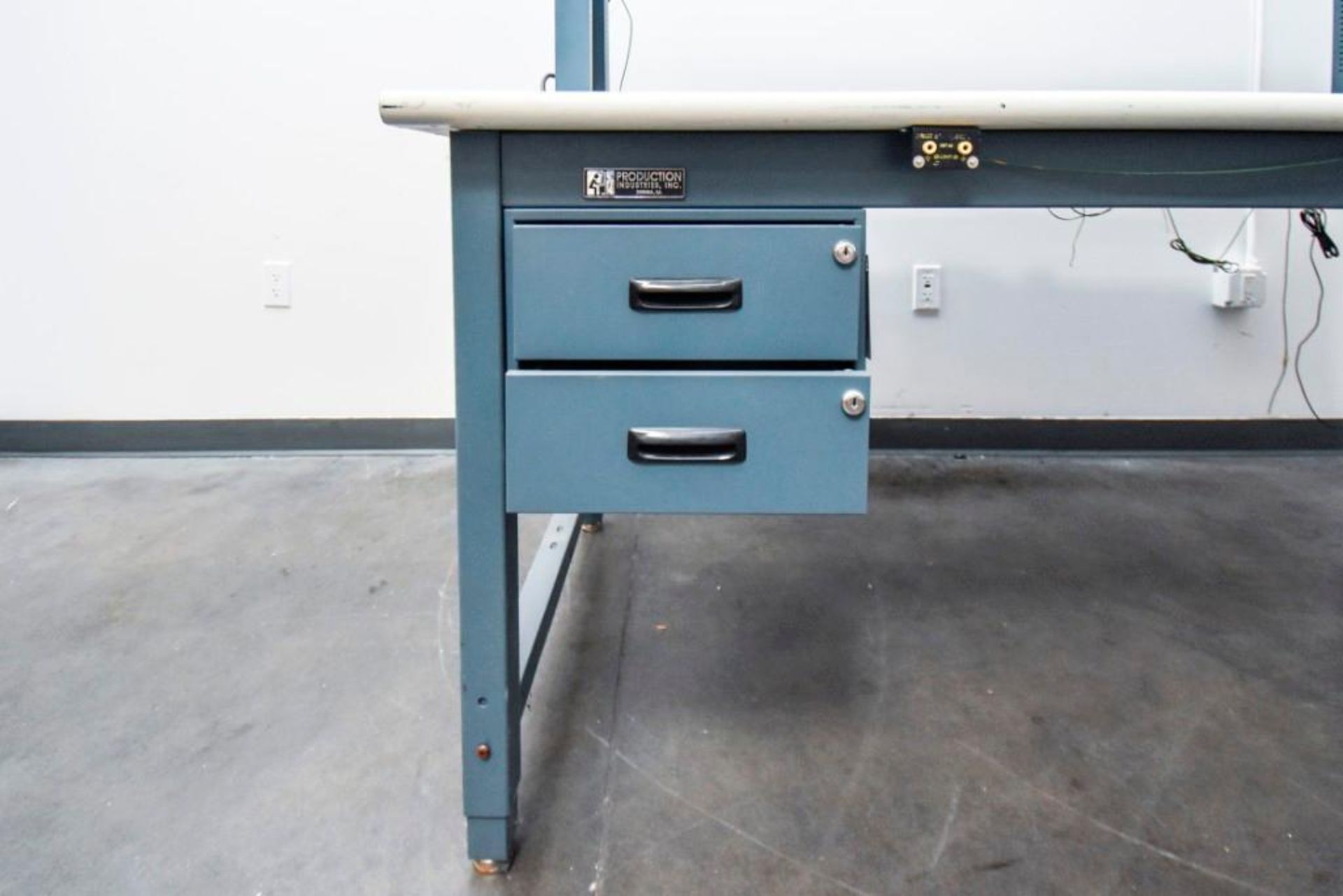 Production Industries Blue Table with White Top Double Decker - Image 3 of 7