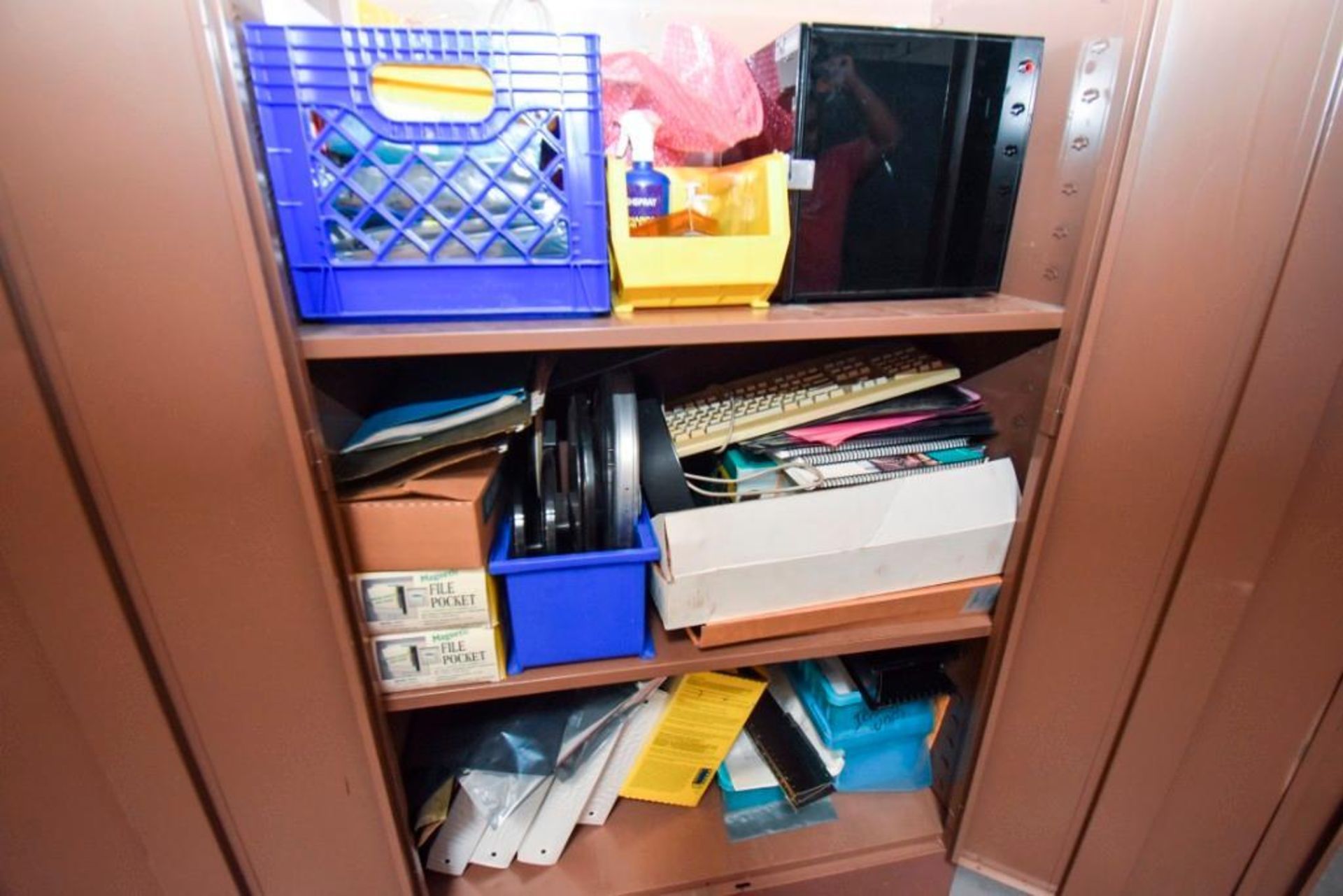 Parkwood Cabinet contains assorted office supplies, earplugs, and program manuals. - Image 3 of 6