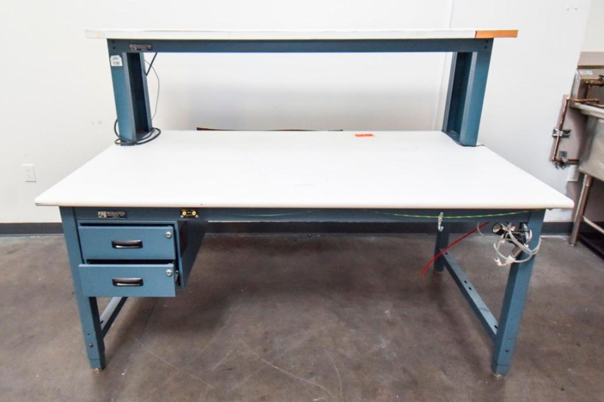 Production Industries Blue Table with White Top Double Decker