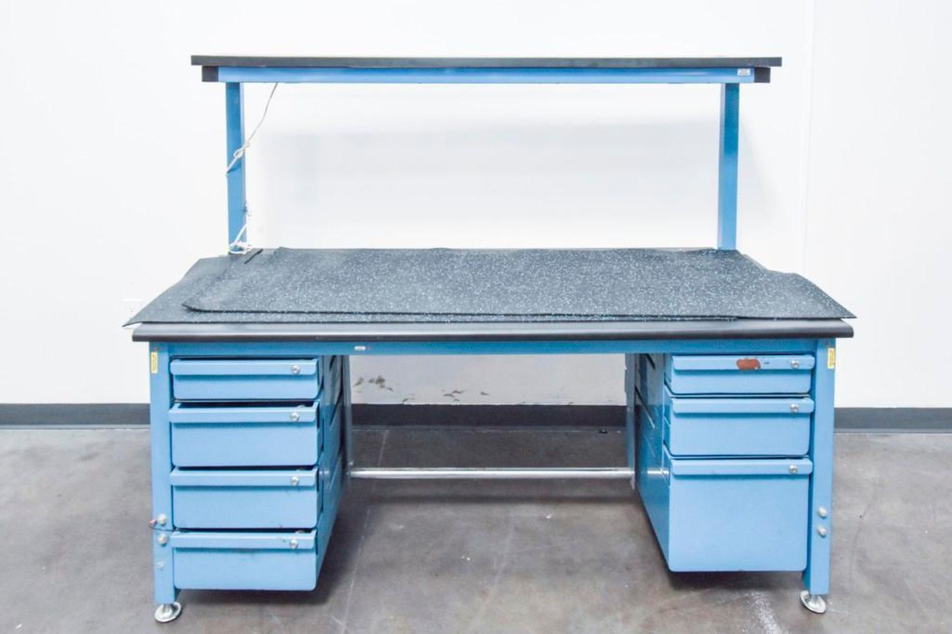 Blue Table with Black Table Top Double Decker