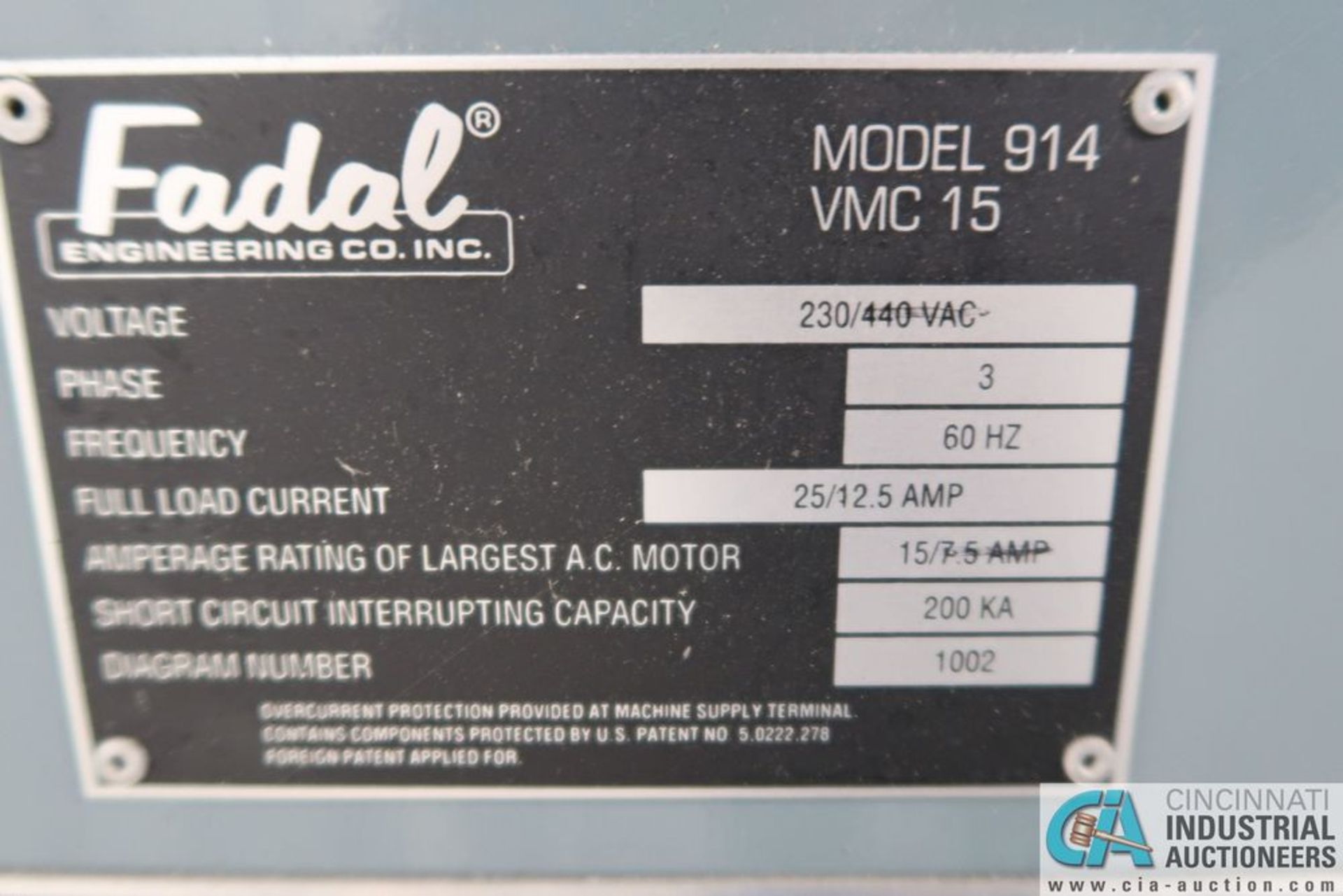 FADAL MODEL 914-15 CNC VERTICAL MACHINING CENTER; S/N 9406406, (21) POSITION AUTOMATIC TOOL CHANGER, - Image 15 of 15