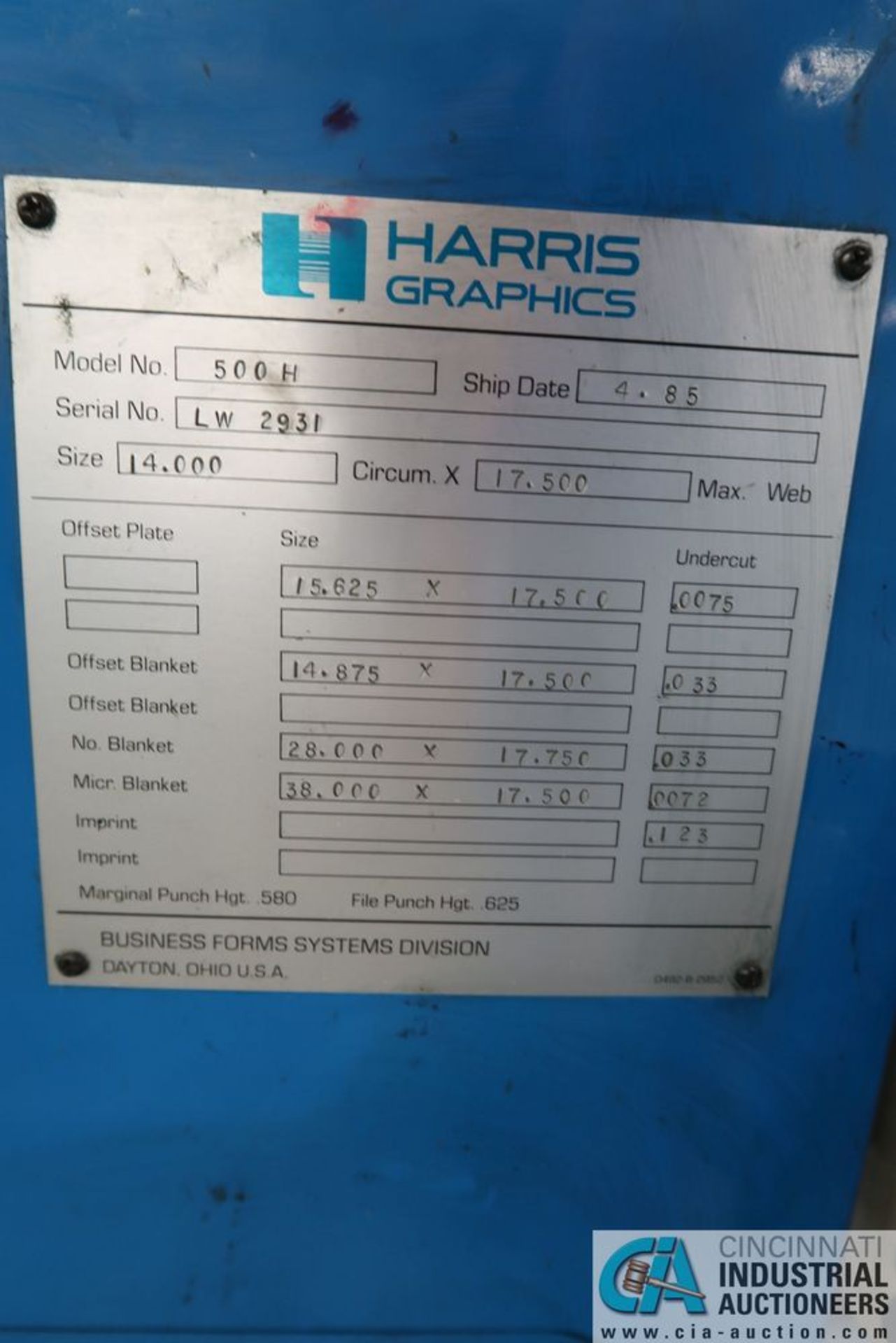 14" X 17-1/2" HARRIS 500H 3-COLOR WEB PRESS; **Loading Fee Due the "ERRA" JAS Graphics, $3,600.00** - Image 18 of 21