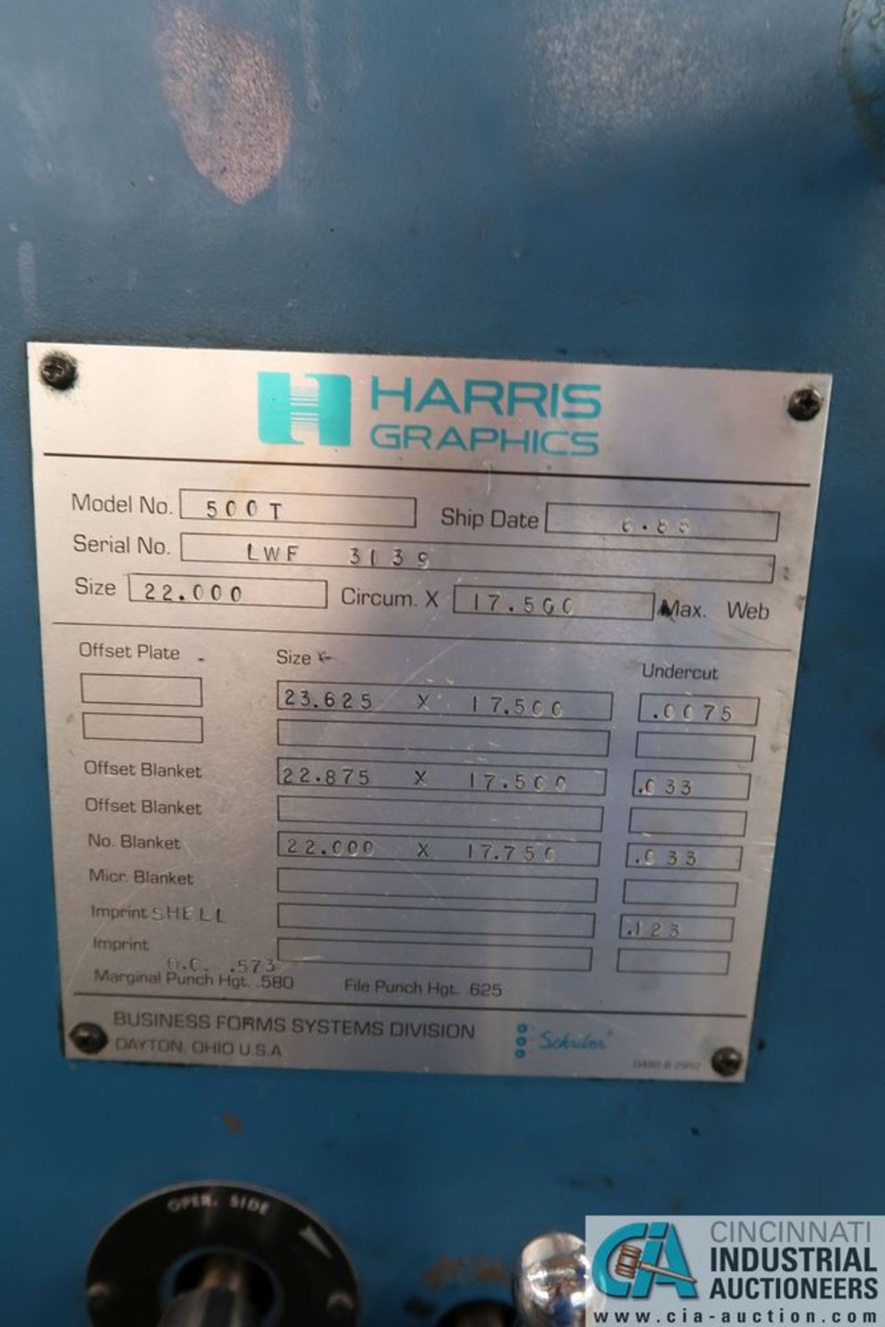 22" X 17-1/2" HARRIS 500T 3-COLOR WEB PRESS; **Loading Fee Due the "ERRA" JAS Graphics, $3,600.00** - Image 18 of 20