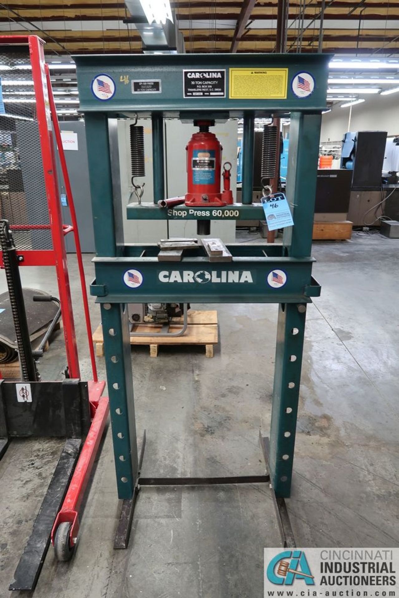 30 TON CAROLINA H-FRAME HYDRAULIC PRESS **Loading Fee Due the "ERRA" JAS Graphics, $100.00**