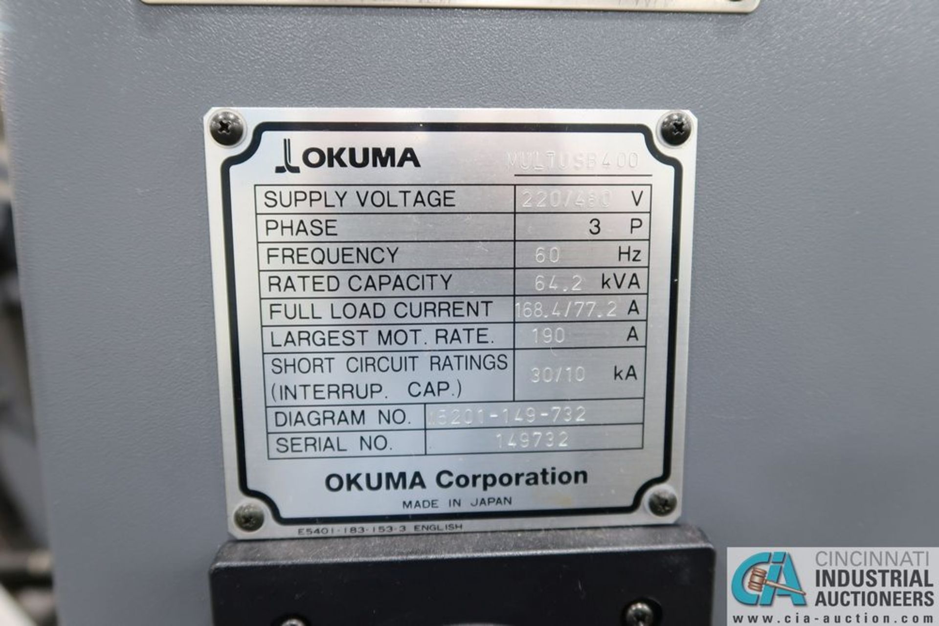 OKUMA MODEL MULTUS B400-W CNC TURNING CENTER; S/N 149732 **Loading Fee Due the "ERRA" R&R Machinery - Image 6 of 17