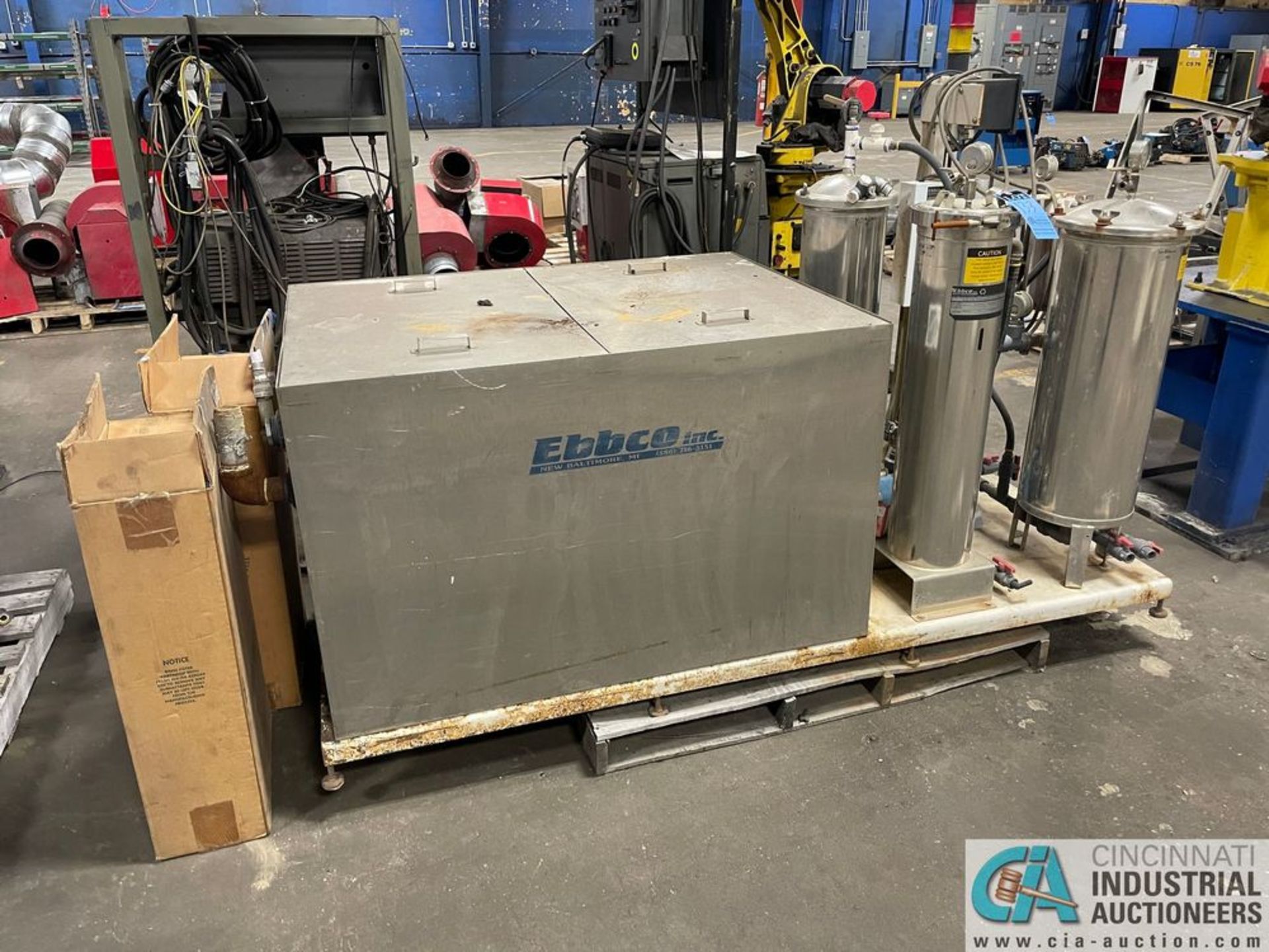 EBBCO SKID MOUNT STAINLESS STEEL PACKAGE FILTRATION SYSTEM W/ (3) FILTER TANKS; S/N 7729, 3' X 4'