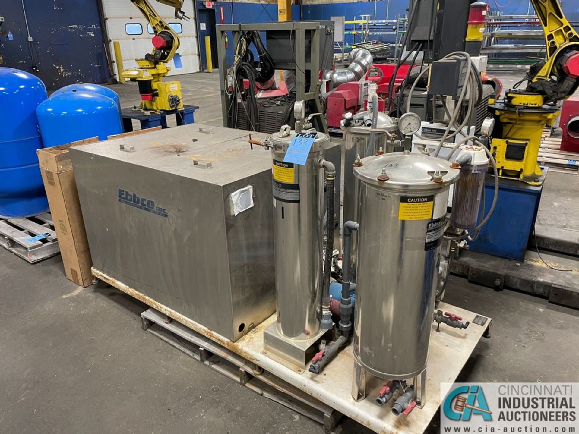 EBBCO SKID MOUNT STAINLESS STEEL PACKAGE FILTRATION SYSTEM W/ (3) FILTER TANKS; S/N 7729, 3' X 4' - Image 2 of 13