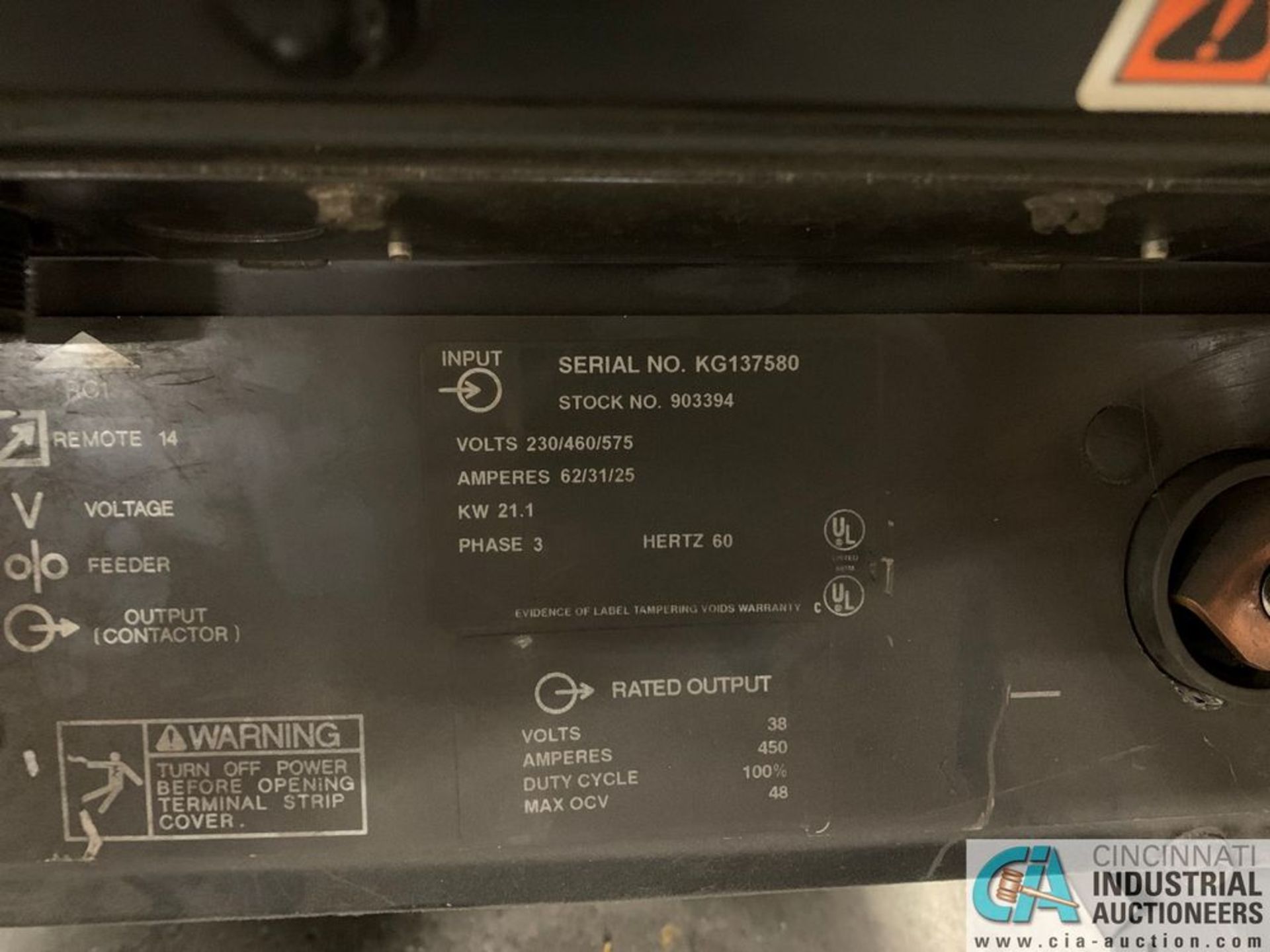 MILLER DELTAWELD 452 WELDER W/ S-52E WIRE FEED; S/N KG137580 (SAYS PARTS ONLY) - Image 4 of 7