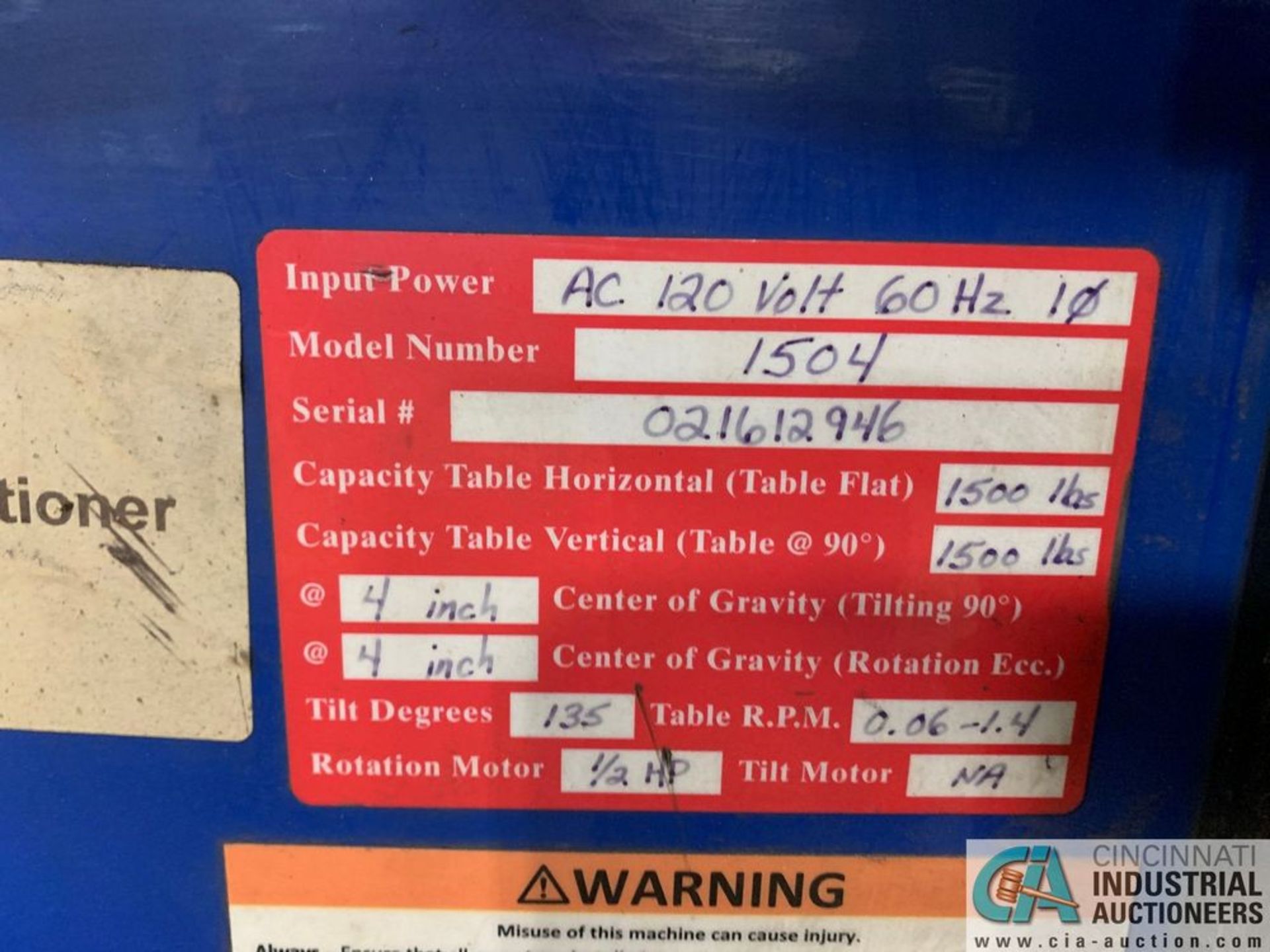 1,500-LB. FAB CORP. TILTING & ROTATING WELD POSITIONER; **Loading Fee Due the "ERRA" $150.00** - Image 9 of 9