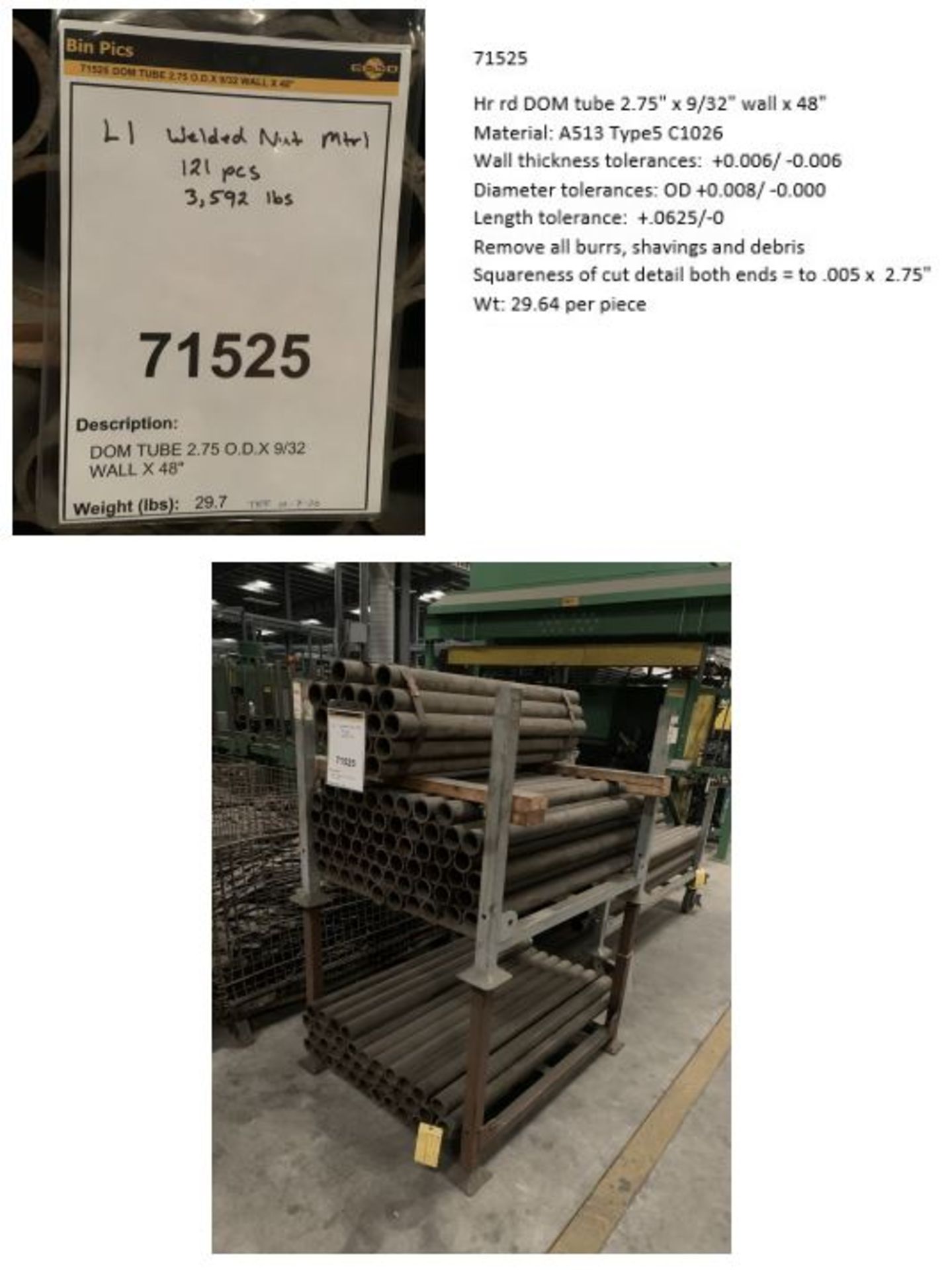 (LOT) APPROX. 3,592 LBS. 2.75" X 9/32" X 48" TUBE (121) PCS**Subject to Bid Confirmation** - Image 2 of 4