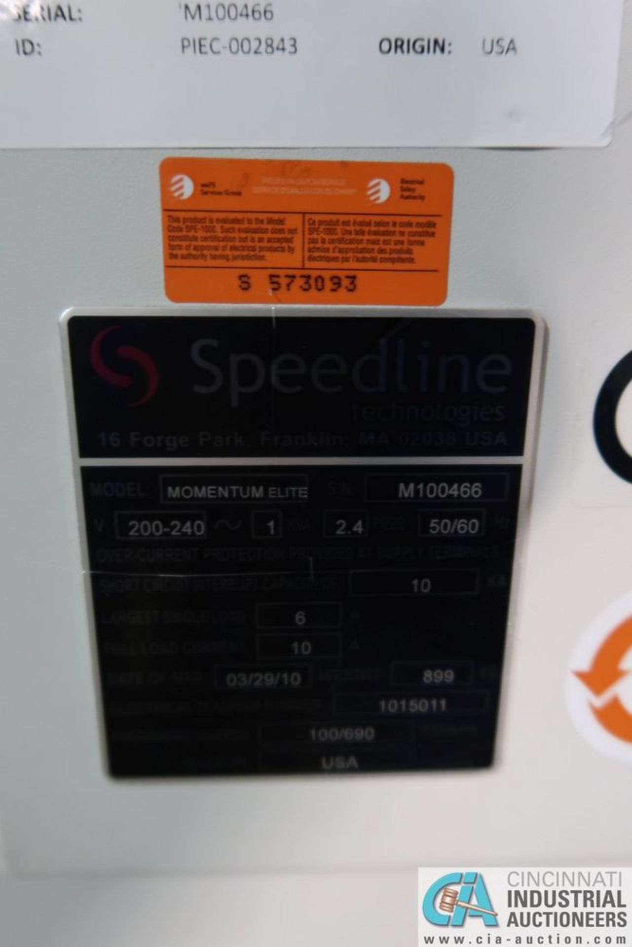 SPEEDLINE MOMENTUM ELITE STENCIL PRINTER; S/N M100466, PC (NEW 2010) **Loading Fee Due the "ERRA" KC - Image 5 of 9