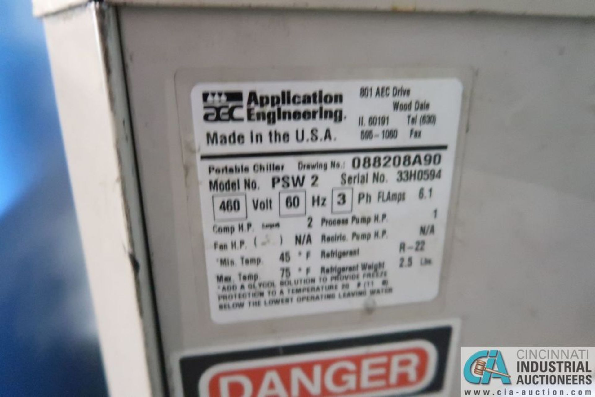 2 HP AEC MODEL PSW2 CHILLER; S/N 33H0594 **Loading Fee Due the "ERRA" KC Construction, $50.00** - Image 4 of 4