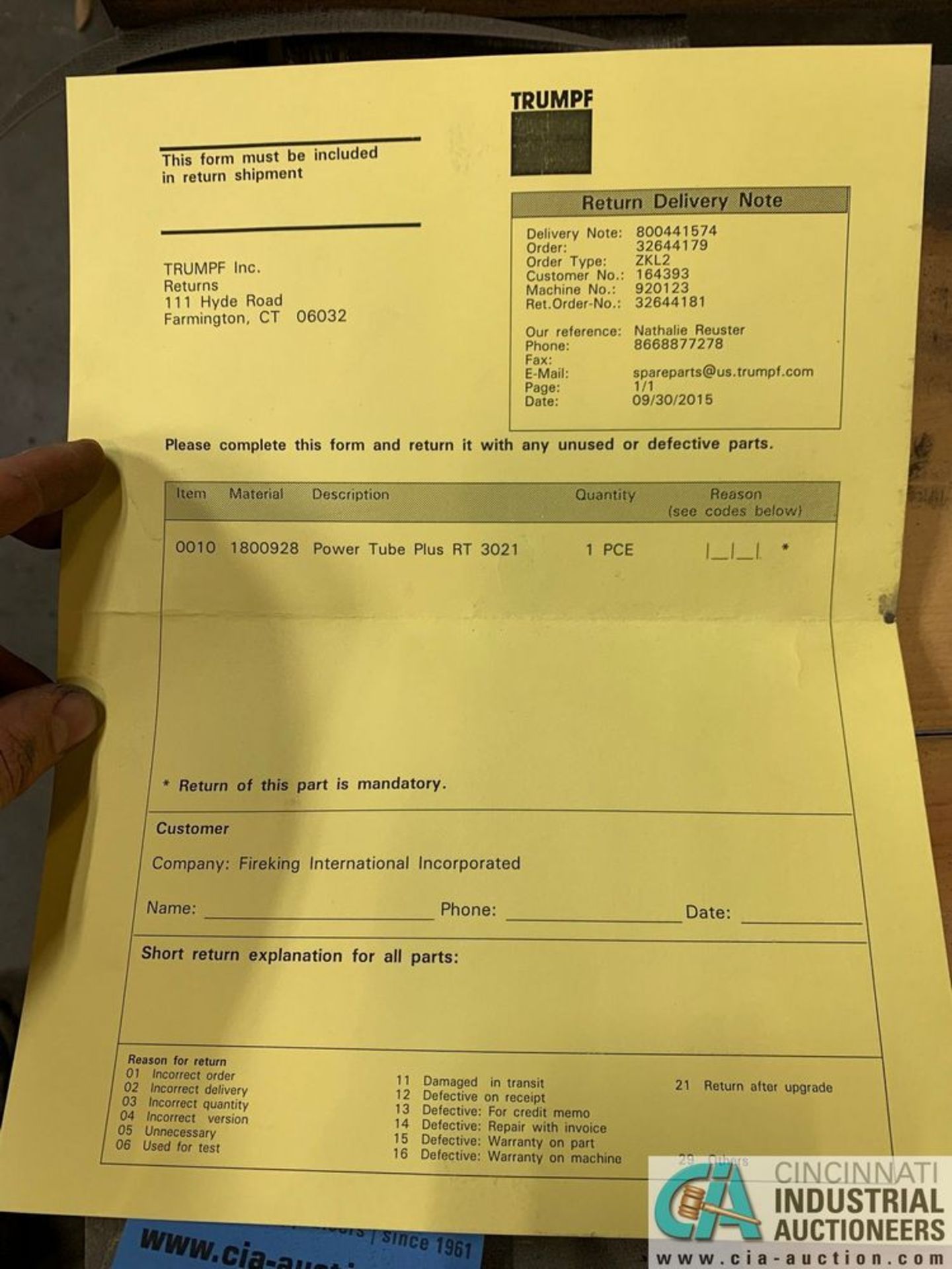 TRUMPF POWER TUBE PLUS RT-3021 LASER HEAD FOR TCL3030 LASER **Subject to Bid Confirmation** - Image 2 of 3