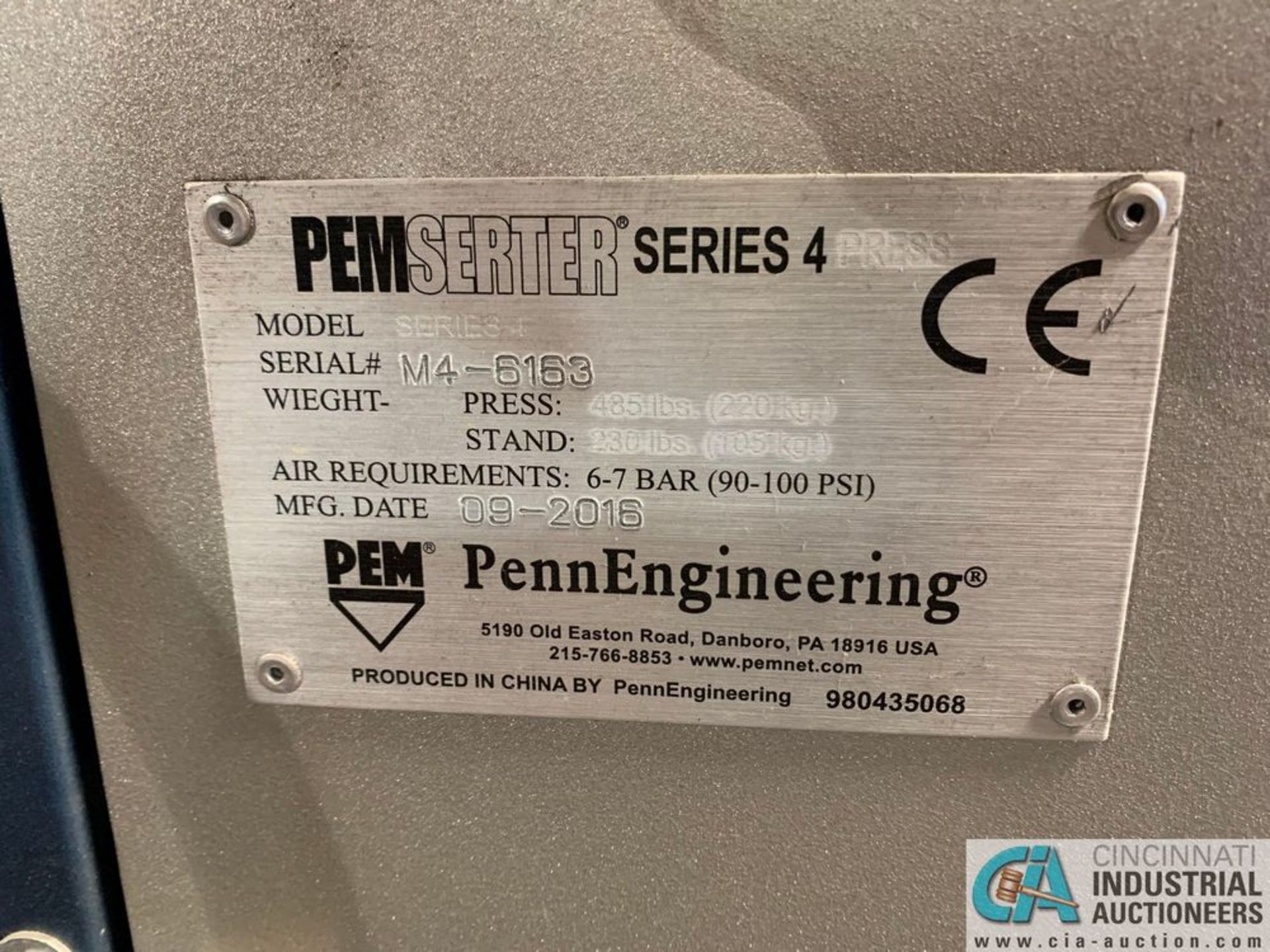 PEMSERTER MODEL M4 HARDWARE INSERTION PRESS; S/N 6163 (NEW 9/2016) - Image 4 of 8