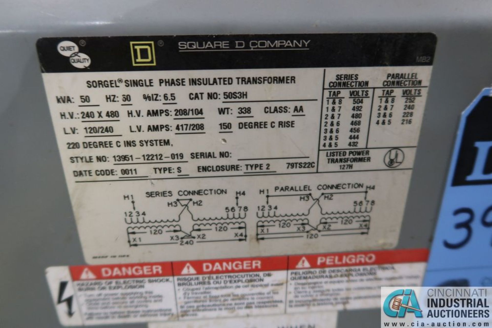 50 KVA SQUARE D SINGLE PHASE INSULATED TRANSFORMER **Loading Fee Due the "ERRA", $50.00** - Image 2 of 2