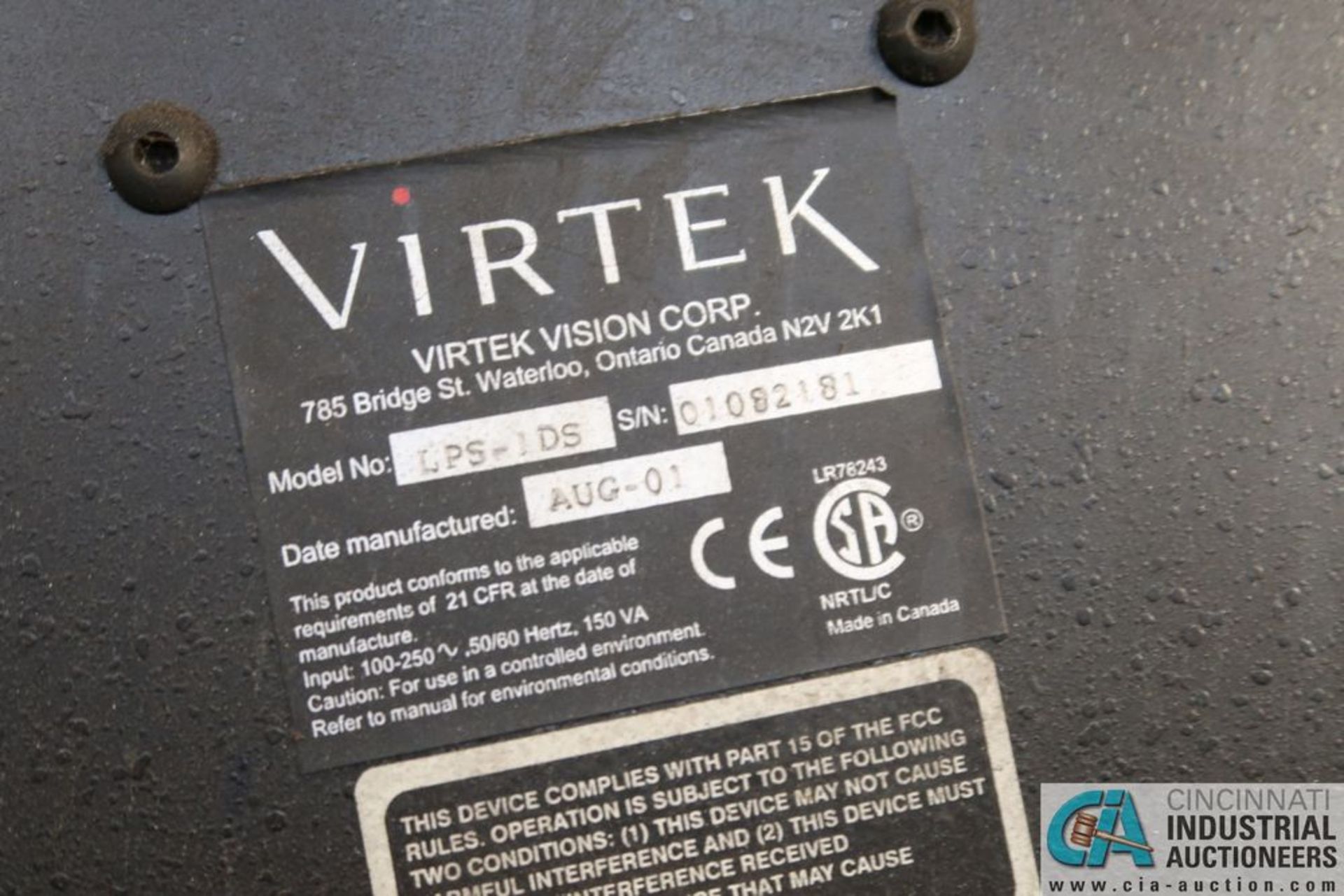 VIRTEK MODEL LPS-1DS LASER QC LASER SCAN INSPECTION MACHINE; S/N 01082181 (NEW 8-2001), WITH - Image 12 of 12