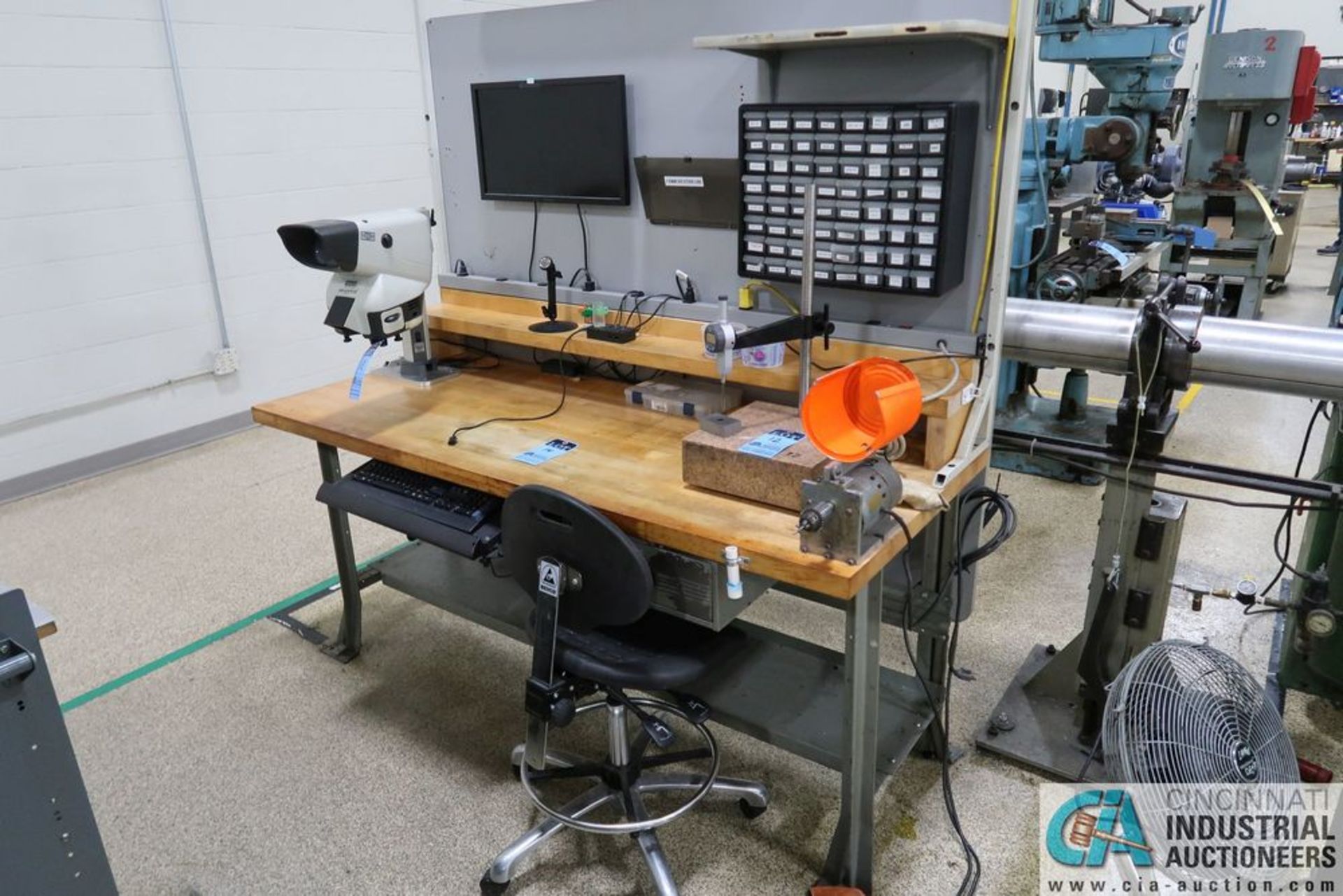 72" X 30" LIGHTED MAPLE TOP BENCH WITH 1/12 HP MOTORIZED DRILL