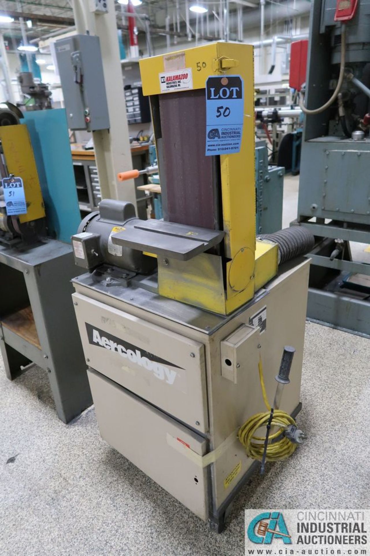 6" KALAMAZOO BELT SANDER WITH AERCOLOGY MODEL DM500 DUST COLLECTOR BASE, 1-1/2 HP