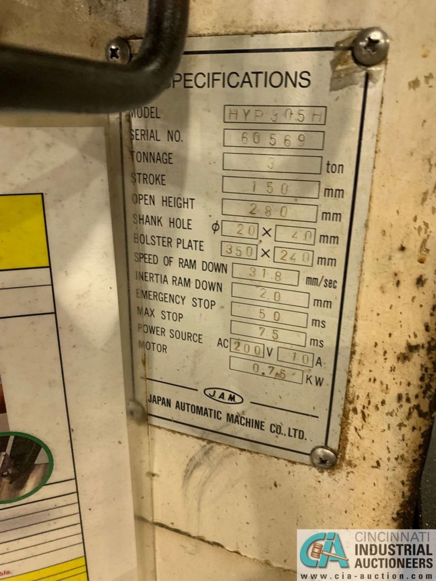 3 TON JAM MODEL HYP-305H HYDRAULIC PRESS; S/N 60569, 6" STROKE **Loading fee due Griner $150.00 - Image 3 of 4