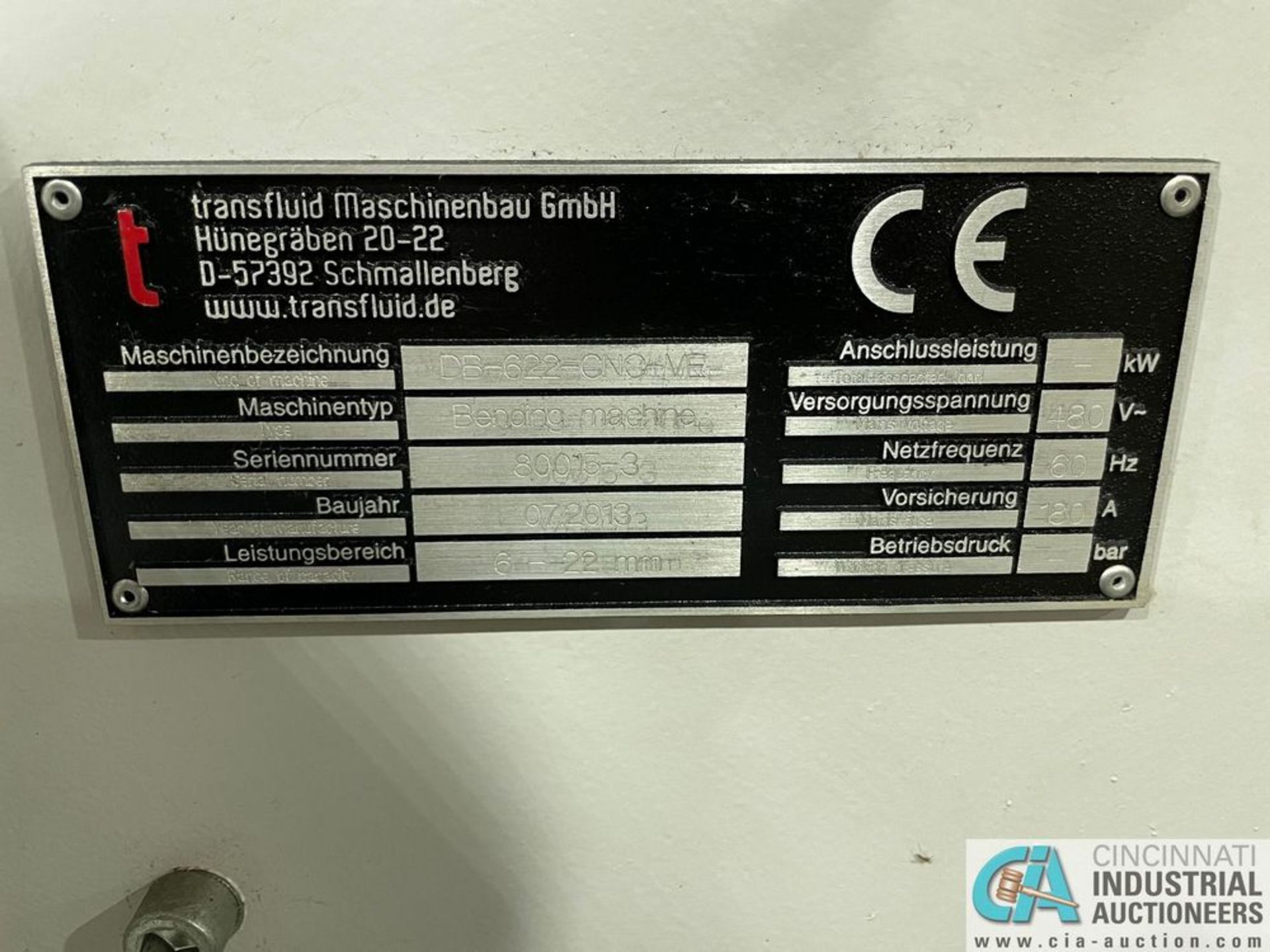 TRANSFLUID DB-622-CNC-VE CNC TUBE BENDER; S/N 80015-3, 6MM TO 22MM CAPACITY (NEW 2012) **Loading fee - Image 2 of 6