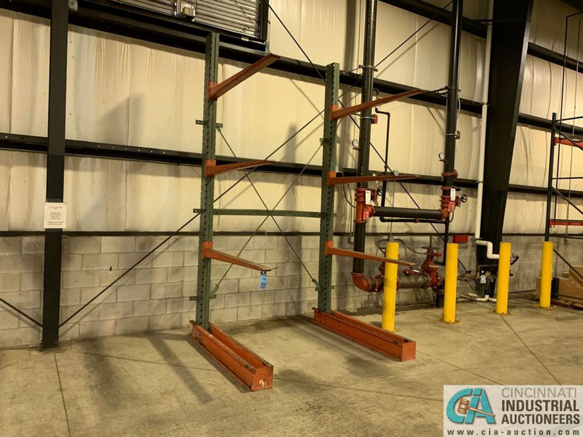 SECTION CANTILEVER RACK; (2) 144" UPRIGHTS, (6) 60" ARMS, (2) FLOOR BASES, FLOOR BOLTS MUST BE CUT-