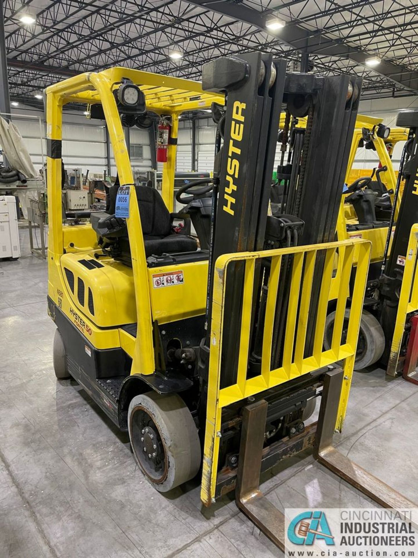 2018 / 5,000 LB. HYSTER MODEL S50FT LP GAS CUSHION TIRE LIFT TRUCK; S/N H187V04681, 3-STAGE MAST,