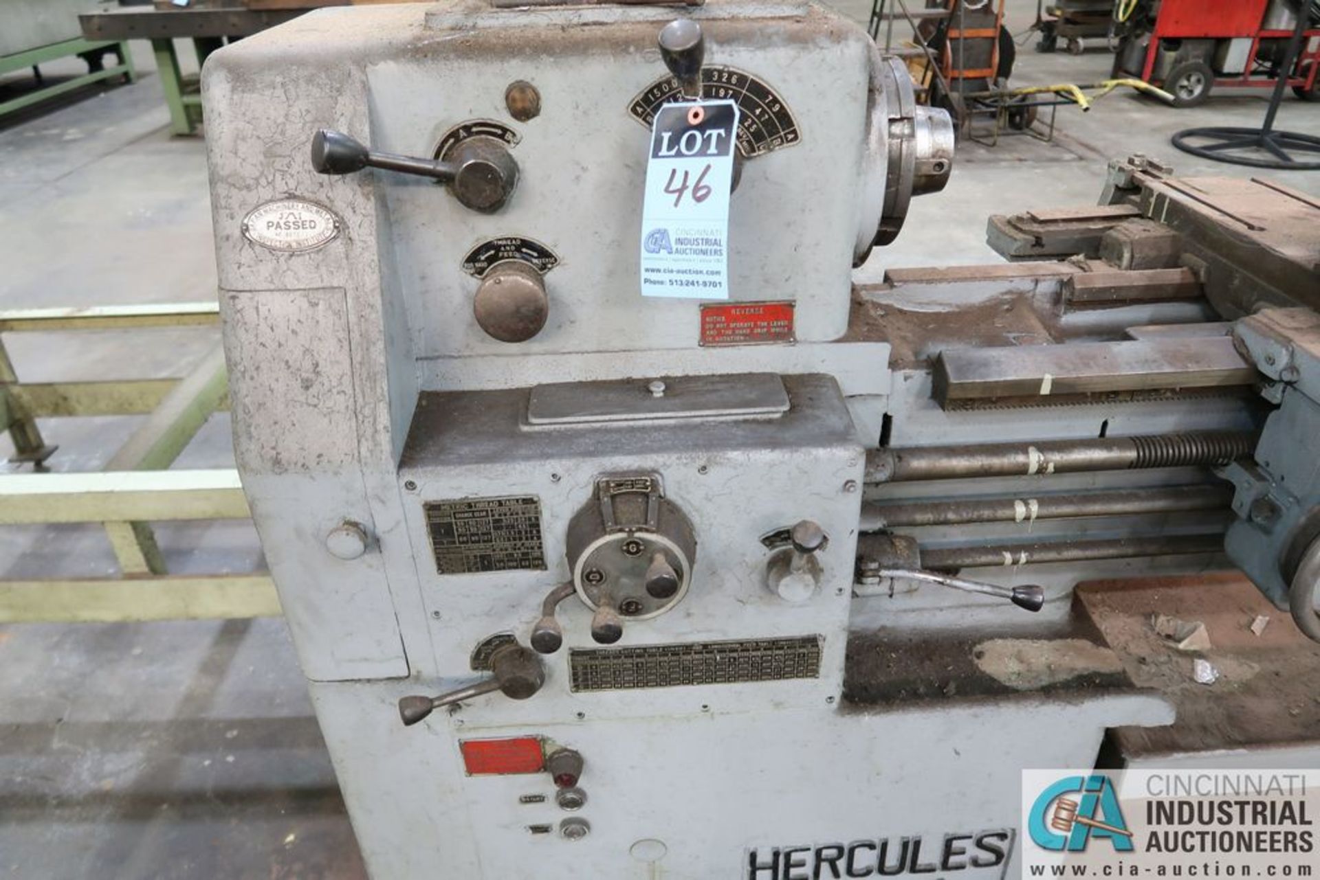 14" X 68' HERCULES AJAX LATHE, 25-1,500 RPM, 2" SPINDLE HOLE, TAPER CHUCK, TAILSTOCK - Image 3 of 8