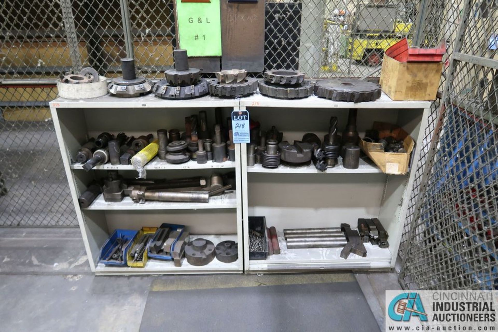 (LOT) SHELVING WITH ASSORTED TOOLING, TAPS, FLY CUTTER, TOOL HOLDERS AND OTHER